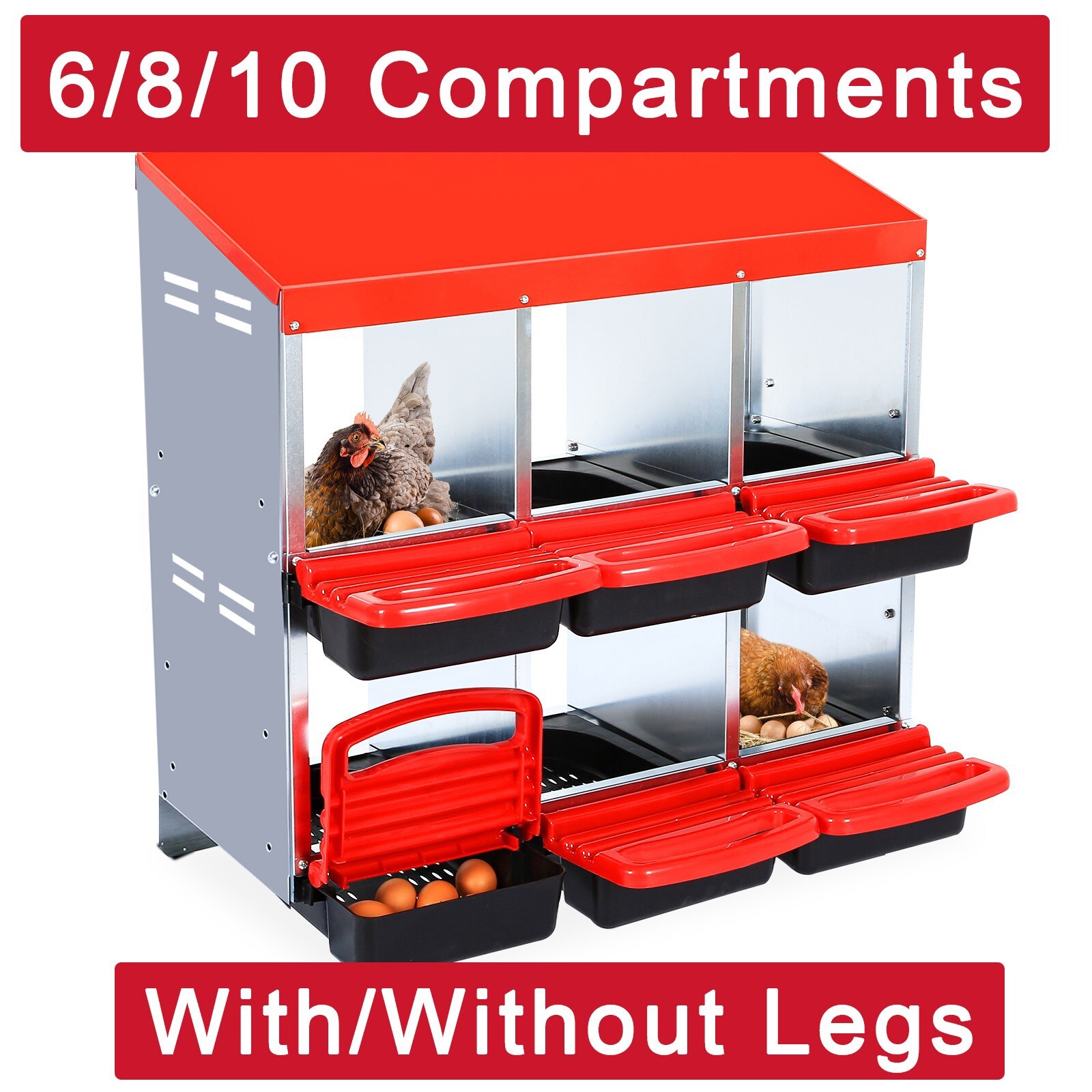 2Tier 6/8/10 Compartments Chickens Nesting Box for Laying Eggs With/Without Legs