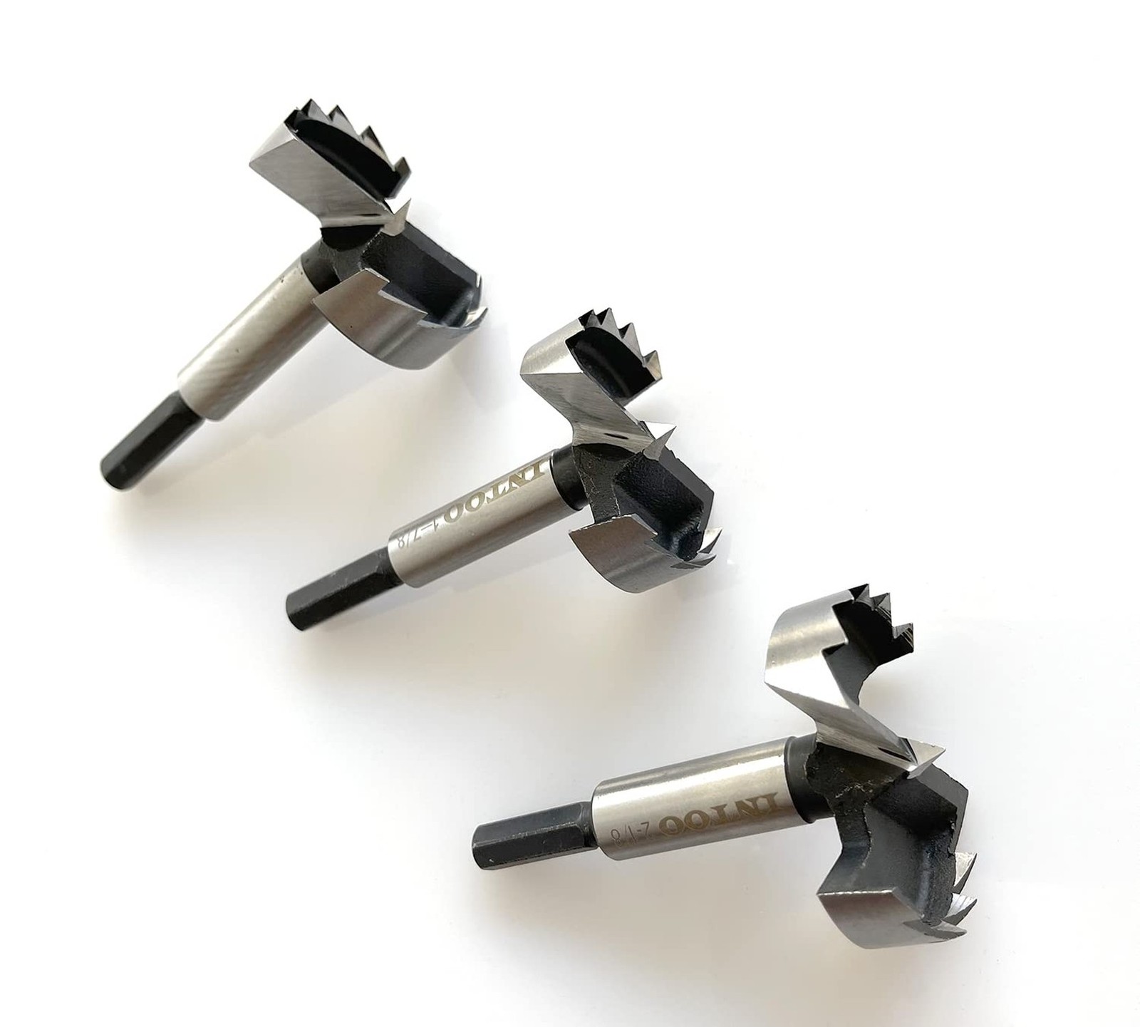 INTOO Forstner Bit Set 3Pcs Hex Shank,1-7/8",2",2-1/8" Multi Sided Shank Wood...