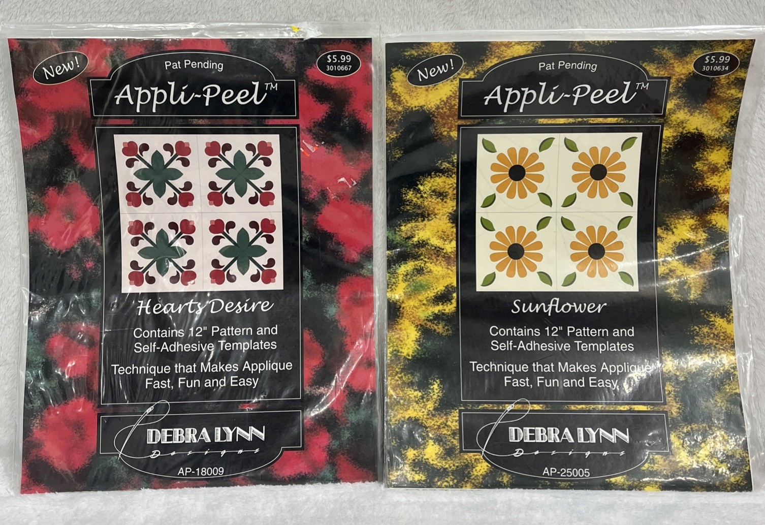 Appli-Peel “Hearts Desire” & “Sunflower” Pattern/Self-Adhesive Templates Lot 2
