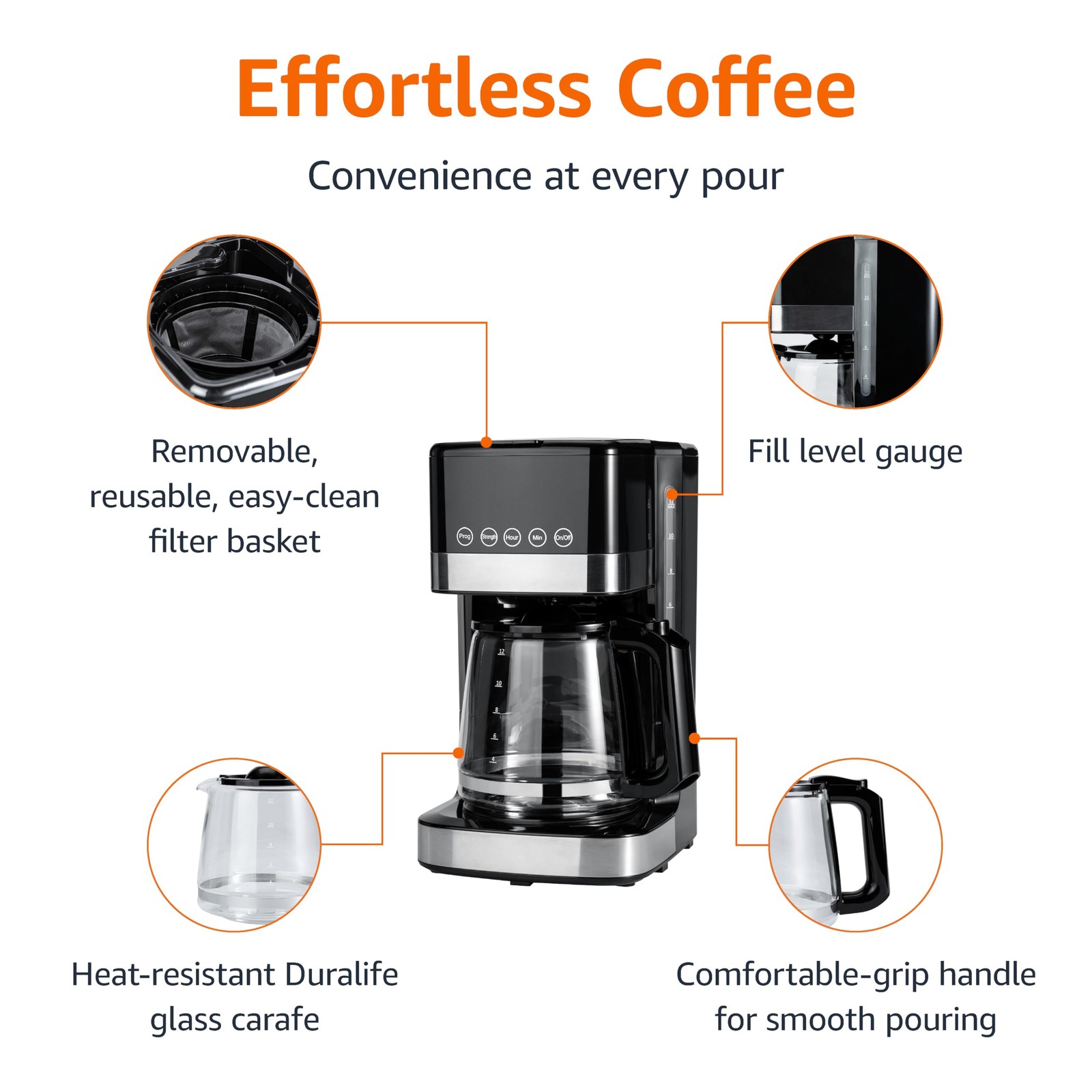 Amazon Basics Programmable 12 Cup Drip Coffee Maker 12-Cup, Black & Silver