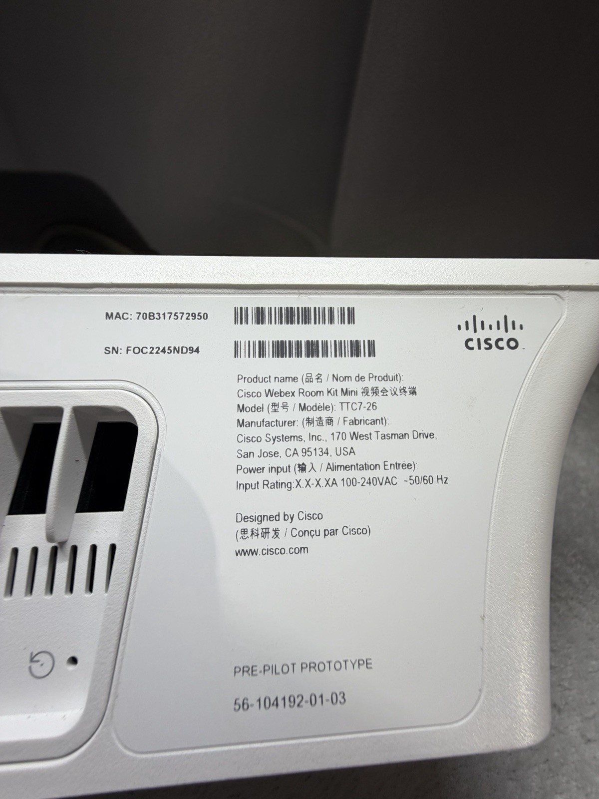 Cisco WebEx Room Kit Mini | TTC7-26 screen and POWER SUPPLY