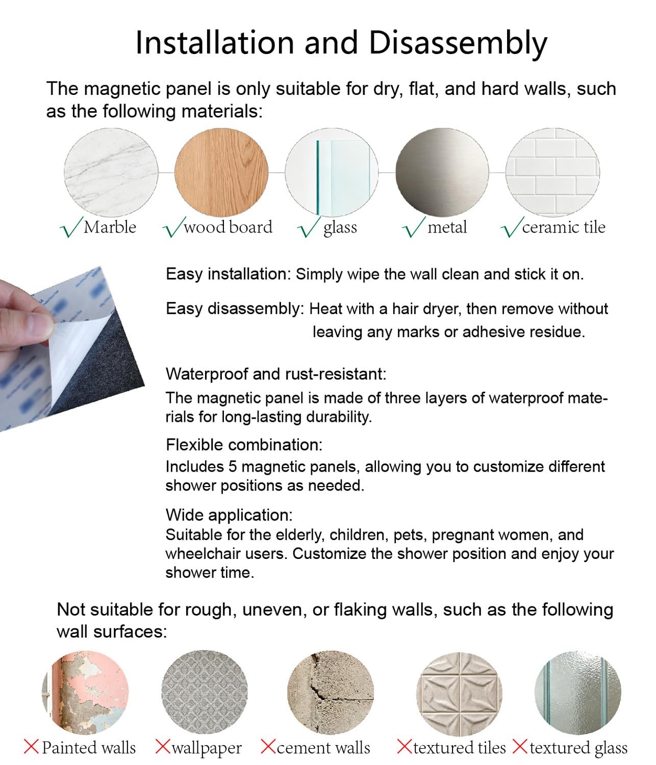 Modular Magnetic Handheld Shower Head Holder, 5-Section Customizable Sliding ...