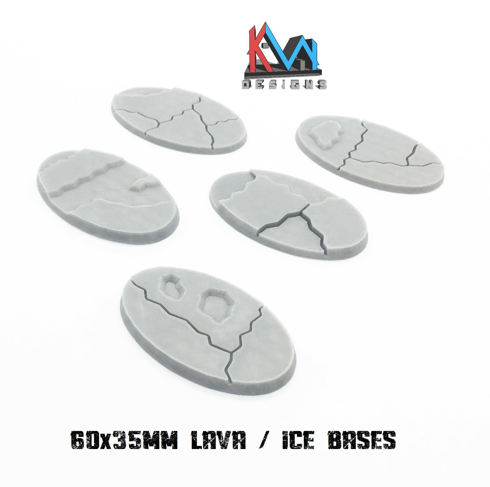 3D Printed - 60x35mm Scenic Lava / Ice / Earth Oval Bases - Set of 5