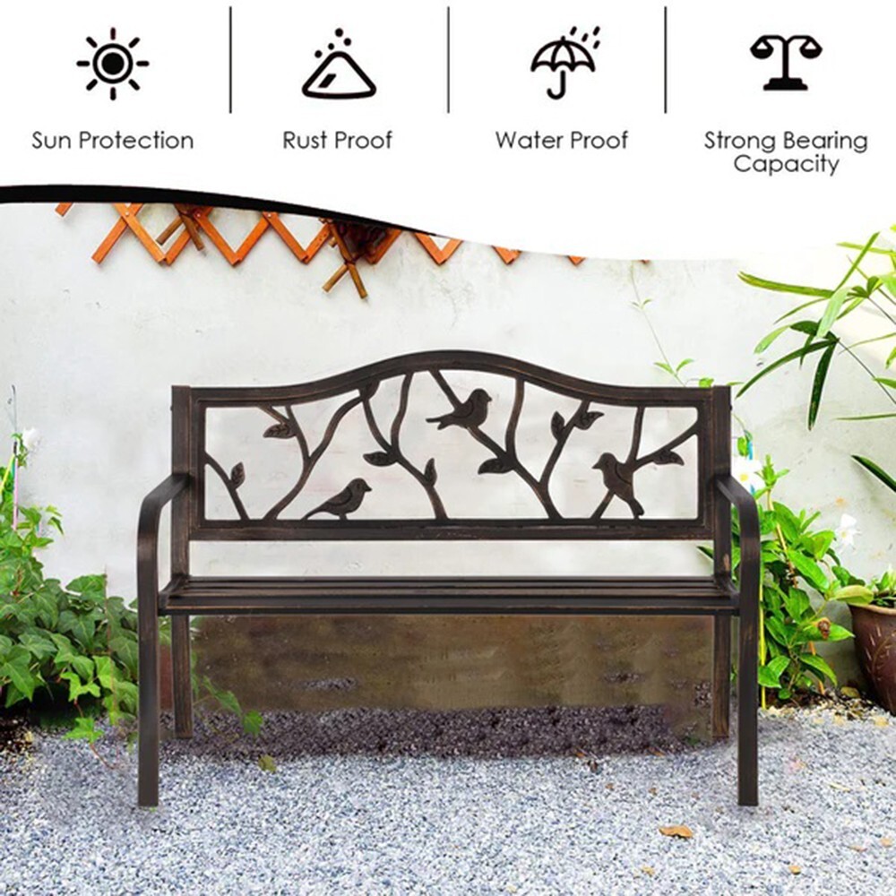 50" Patio Garden Bench Park Yard Outdoor Furniture Steel Frame Porch Chair