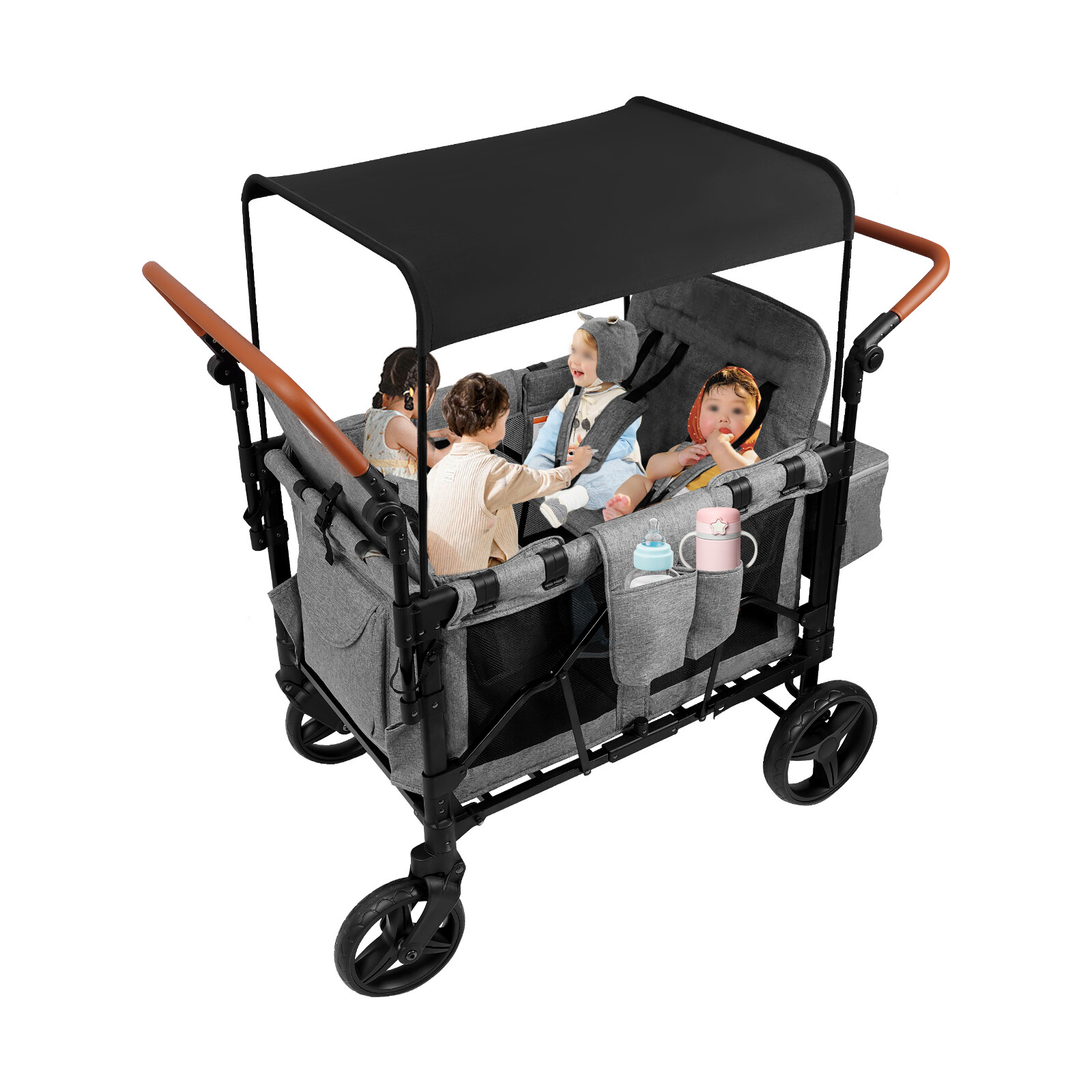 High Seat Stroller Wagon Freestand Wagon Cart Featuring Push Bar Wagon Stroller
