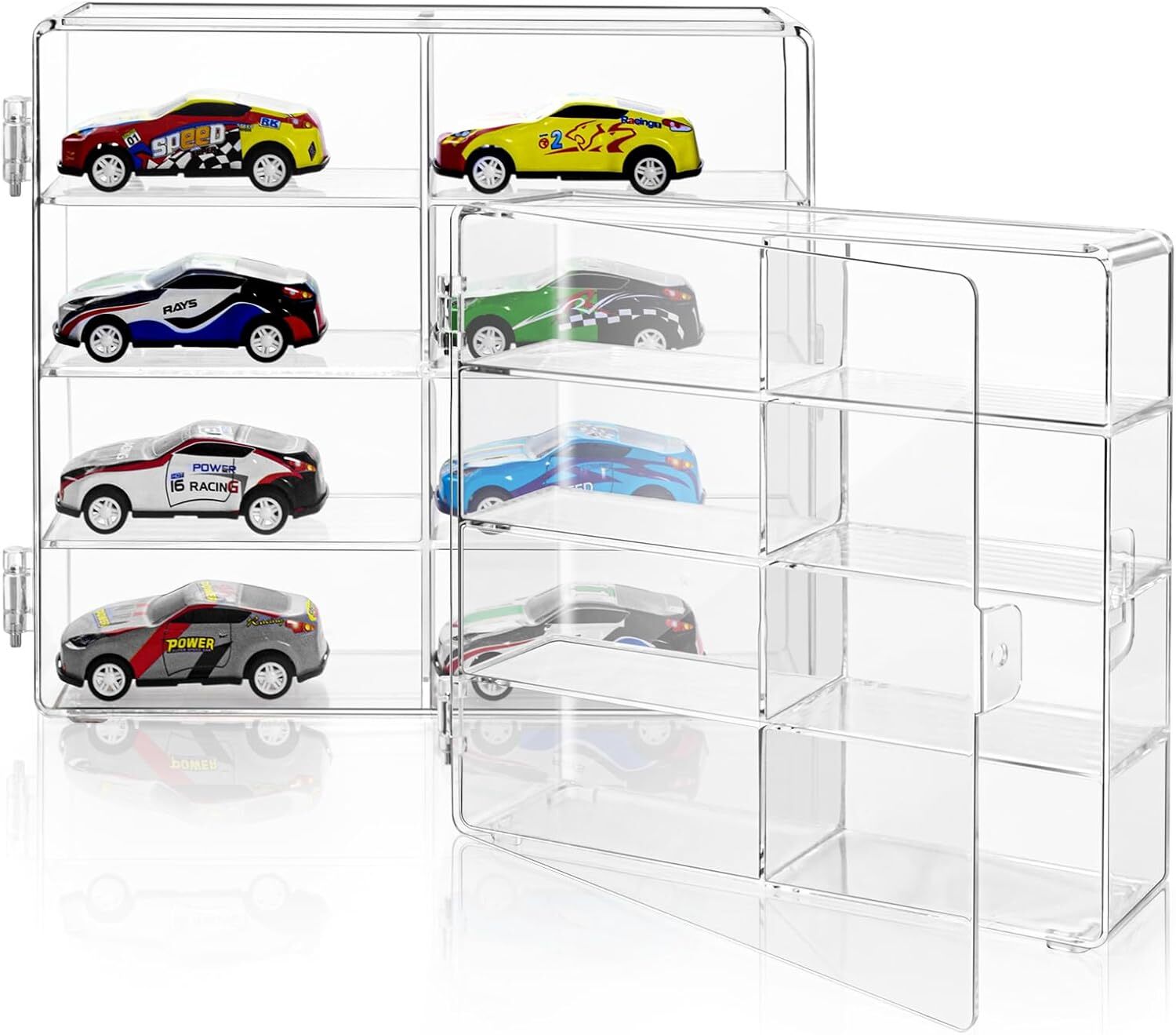 4x Organizer Box Display Case 8 Car for 1/64 Hotwheels Diecast Locking Stackable