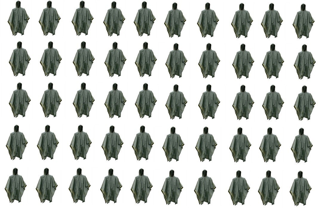 (50)OD Green Vinyl Wet Weather Rain Poncho Military Style Tarp Shelter Bivy Tent