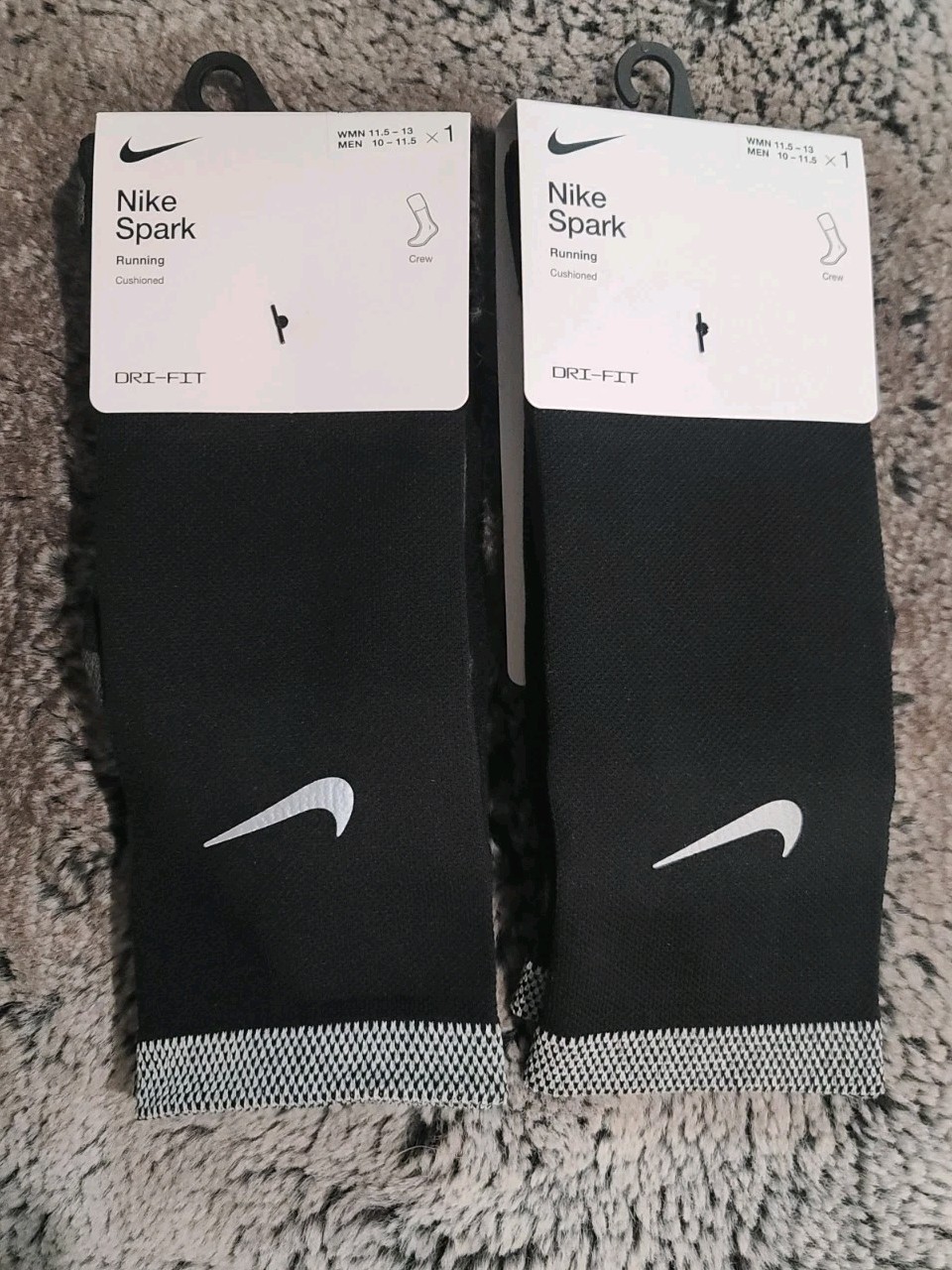 Lot Of 2 Mens Size 10-11.5 Nike Spark Black Reflective Crew Running Socks CU7200