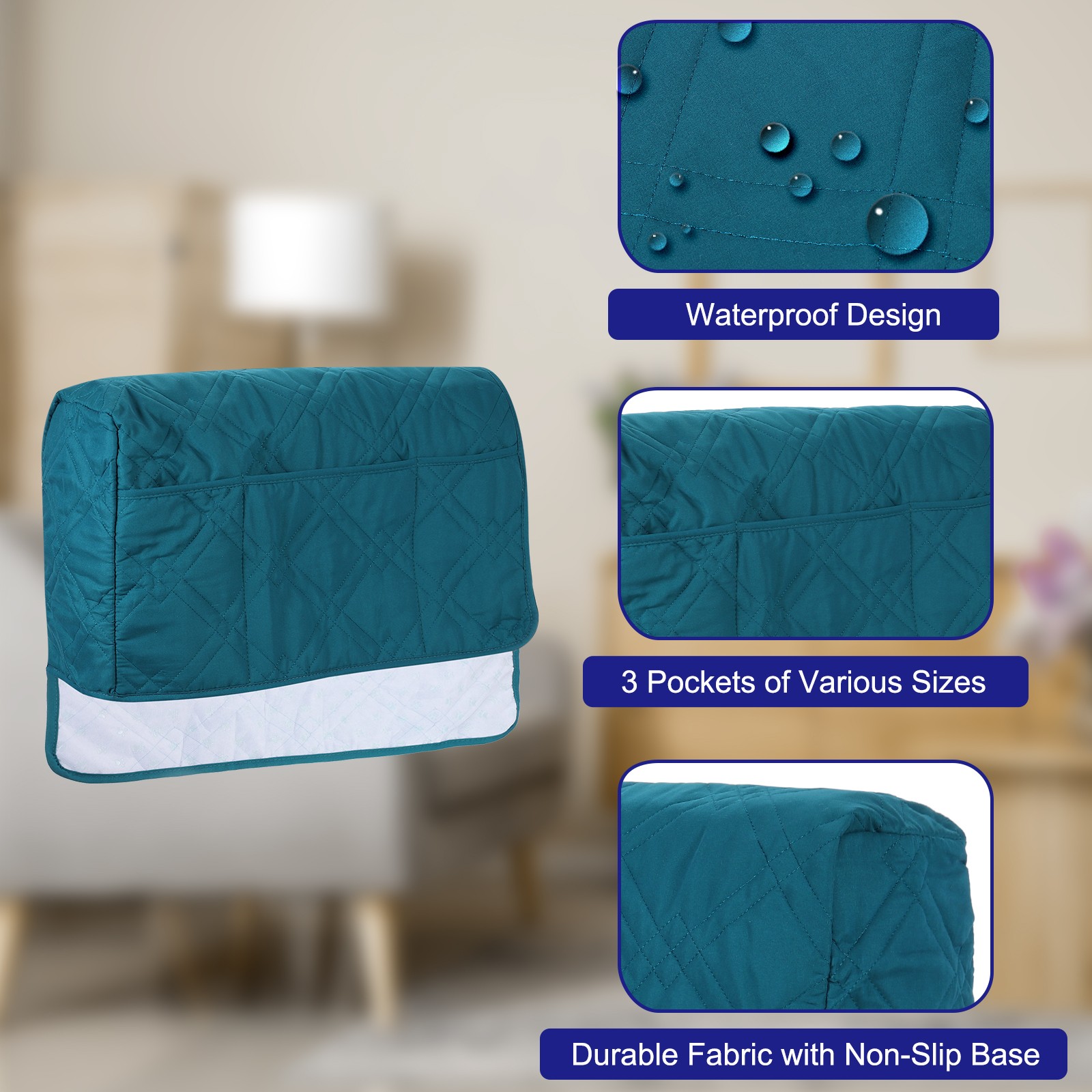 2 Pack Sofa Armrest Organizer Armchair Caddy Hanging Storage Bag Blue