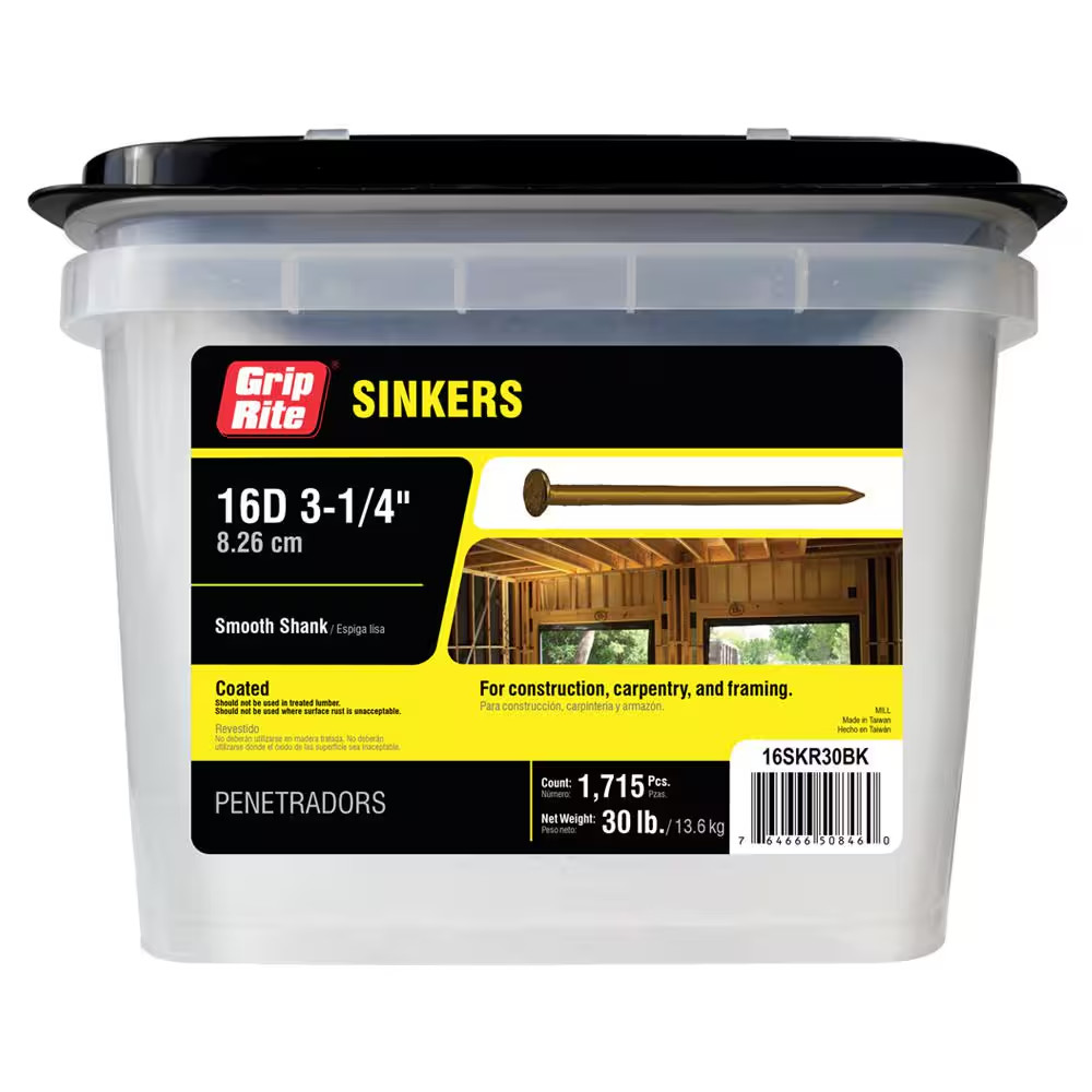3-1/4 In. X 9-Gauge 16-Penny Vinyl Coated Smooth Shank Sinker Nails 30 Lb. Bucke