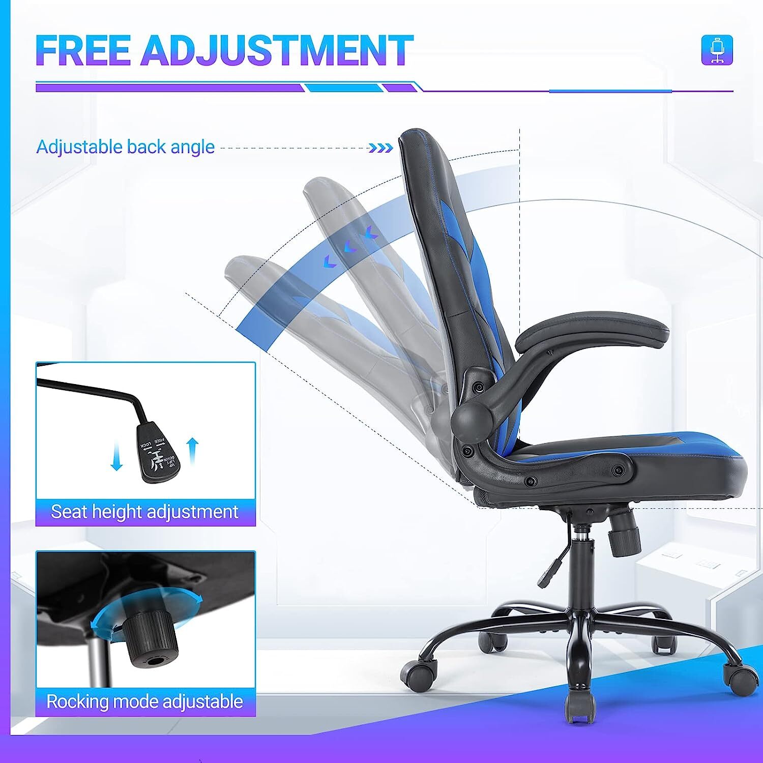 PU Leather Gaming Chair Ergonomic Computer Executive Adjustable Desk Chairs