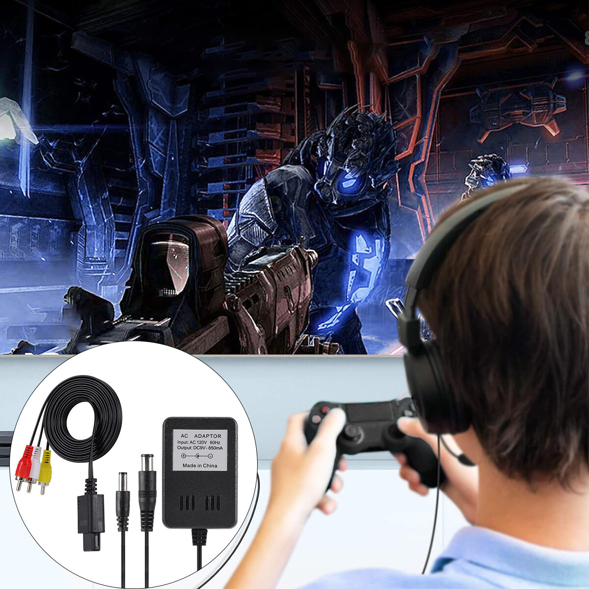 AV RCA Audio+AC Cable Power Supply Adapter Cord For Super Nintendo SNES Game Set