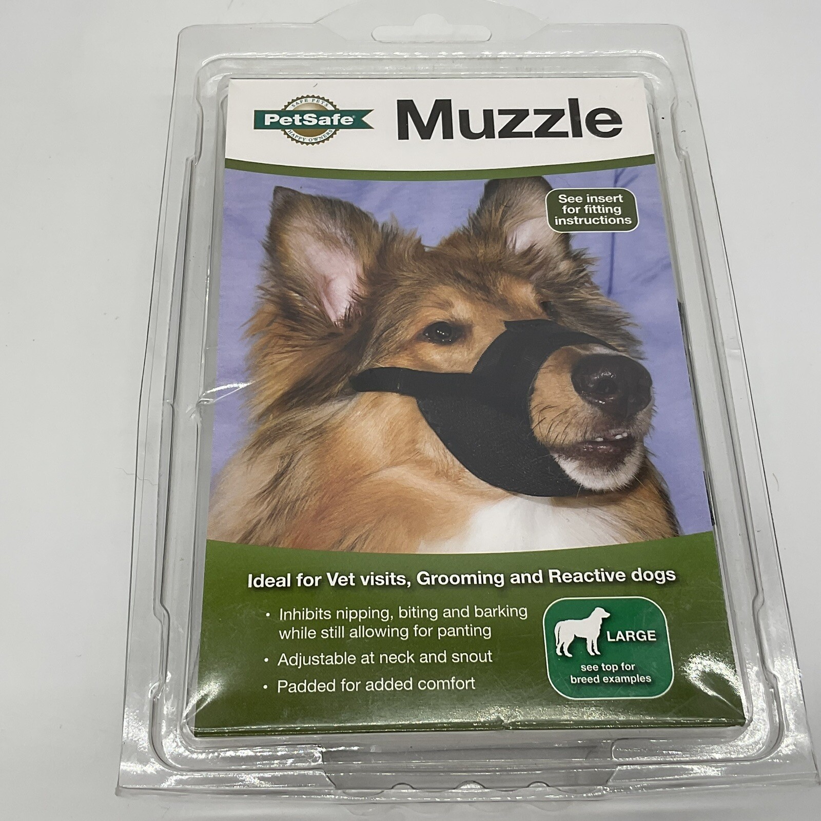 PETSAFE Soft Muzzle for Large Dogs black nylon adjustable vet groom visit