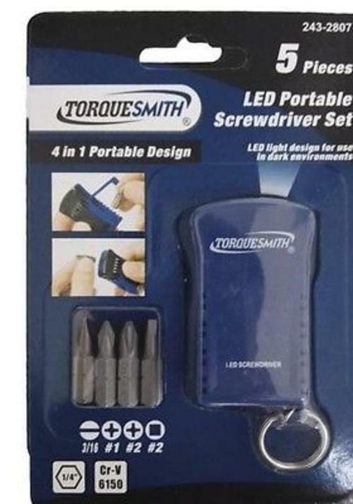 5 piece Keychain LED Flashlight Portable 4-in-1 Screwdriver Bit Set