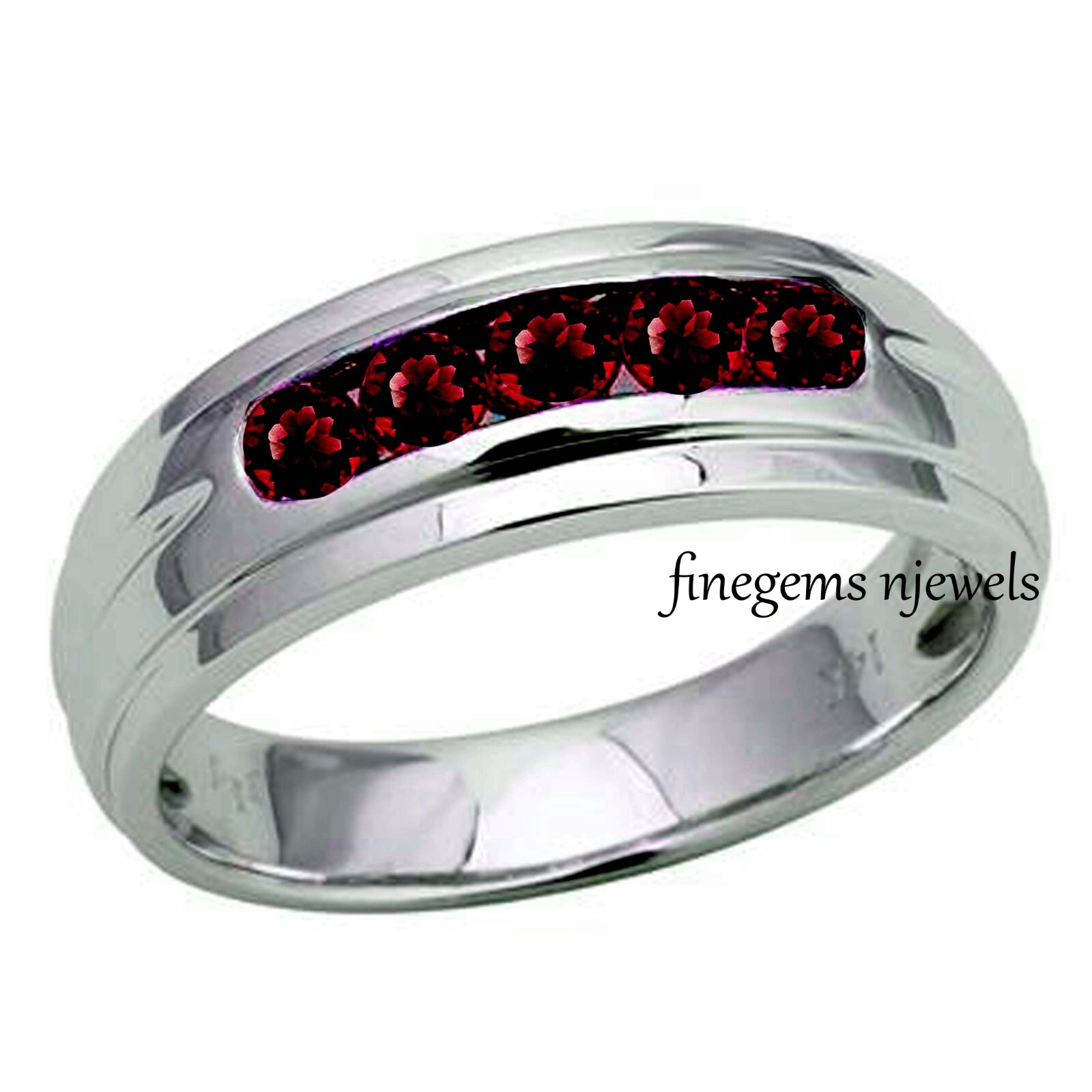 Natural Garnet Gemstones with 925 Sterling Silver Men's Ring #21354