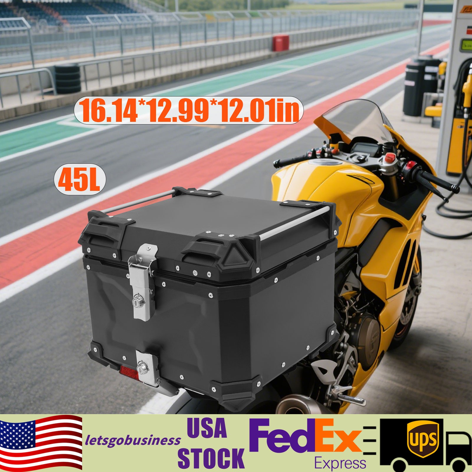 45L Black Motorcycle Top Case Tail Box Waterproof Luggage Scooter Trunk Storage