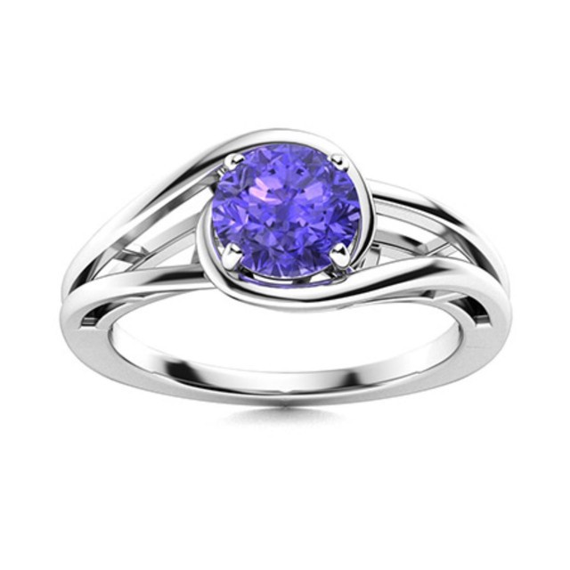 Solitaire 5MM Round Tanzanite Split Shank Ring For Women 925 Sterling Silver