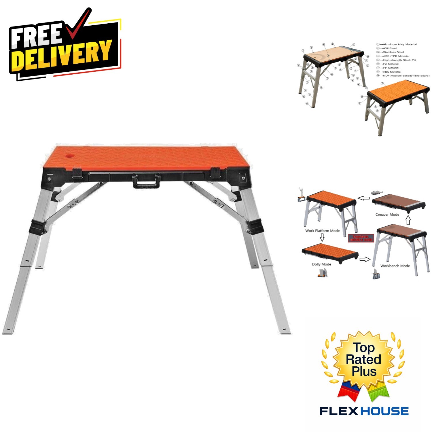 Heavy-Duty 4-in-1 Workbench: Adjusts from 21.6" to 31.5" – Built for Performance