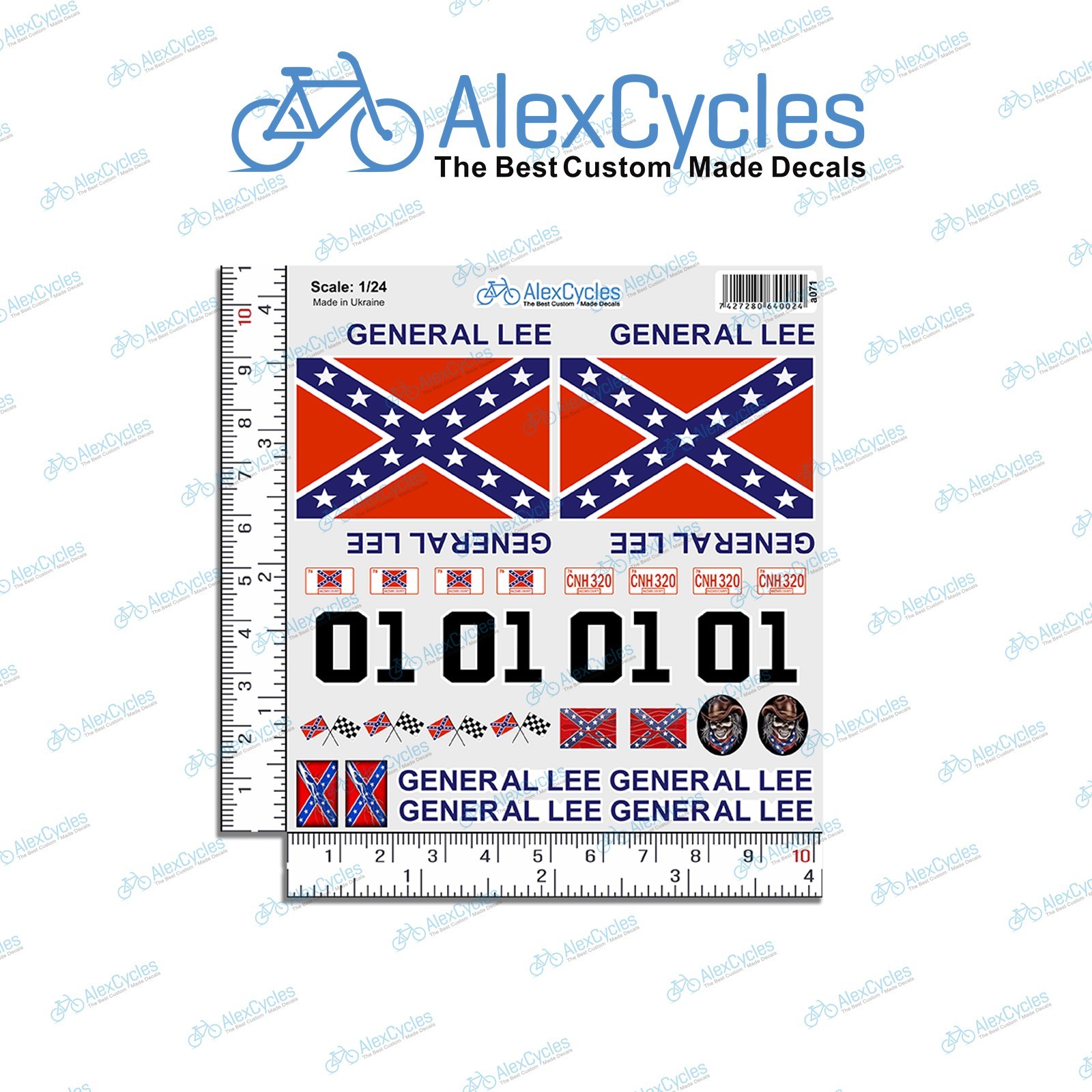 General Lee 01 RC Car Decals Stickers Set 1/24 Scale Tamiya Losi HPI Xray 1:24
