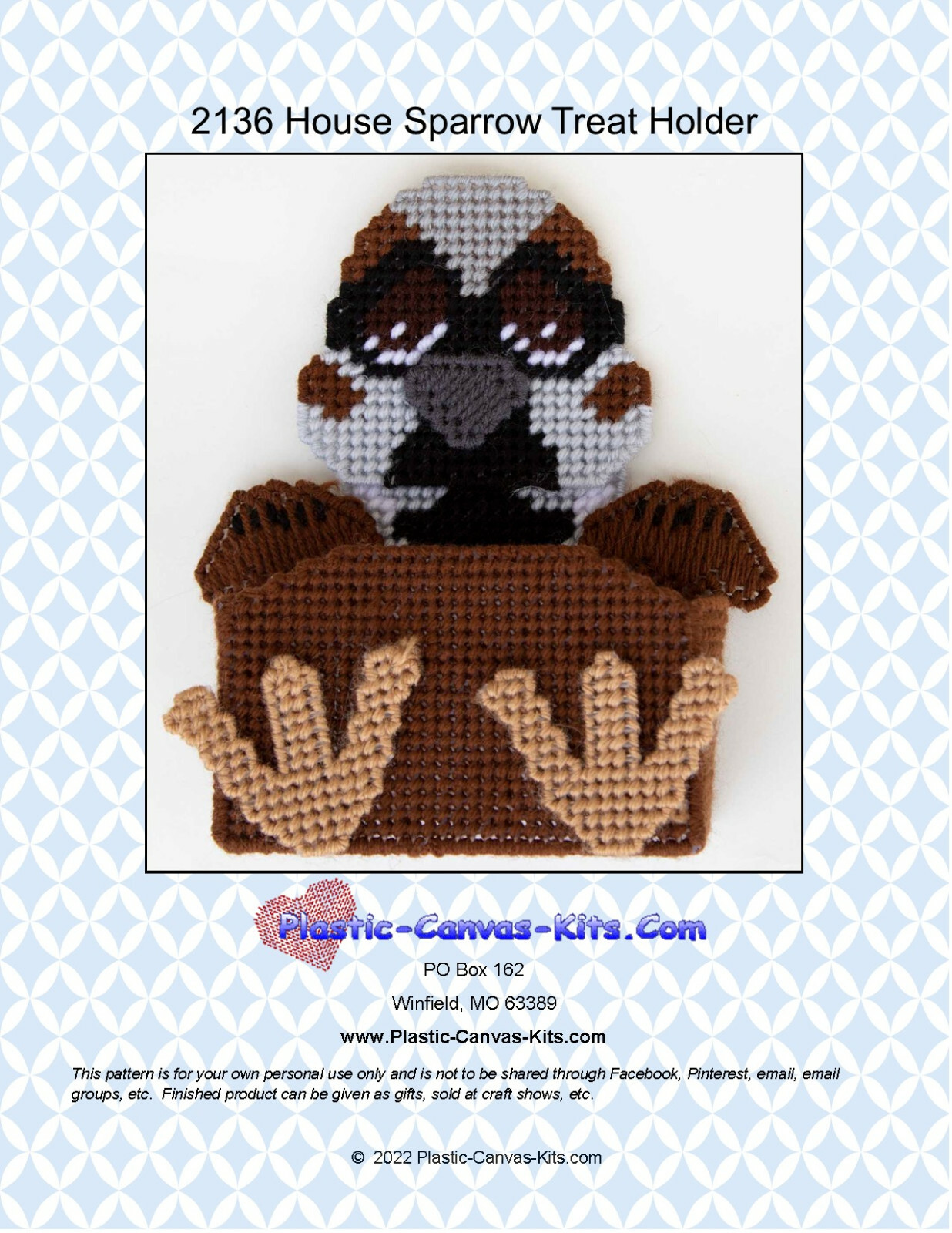 House Sparrow Bird Treat Holder- Plastic Canvas Pattern or Kit