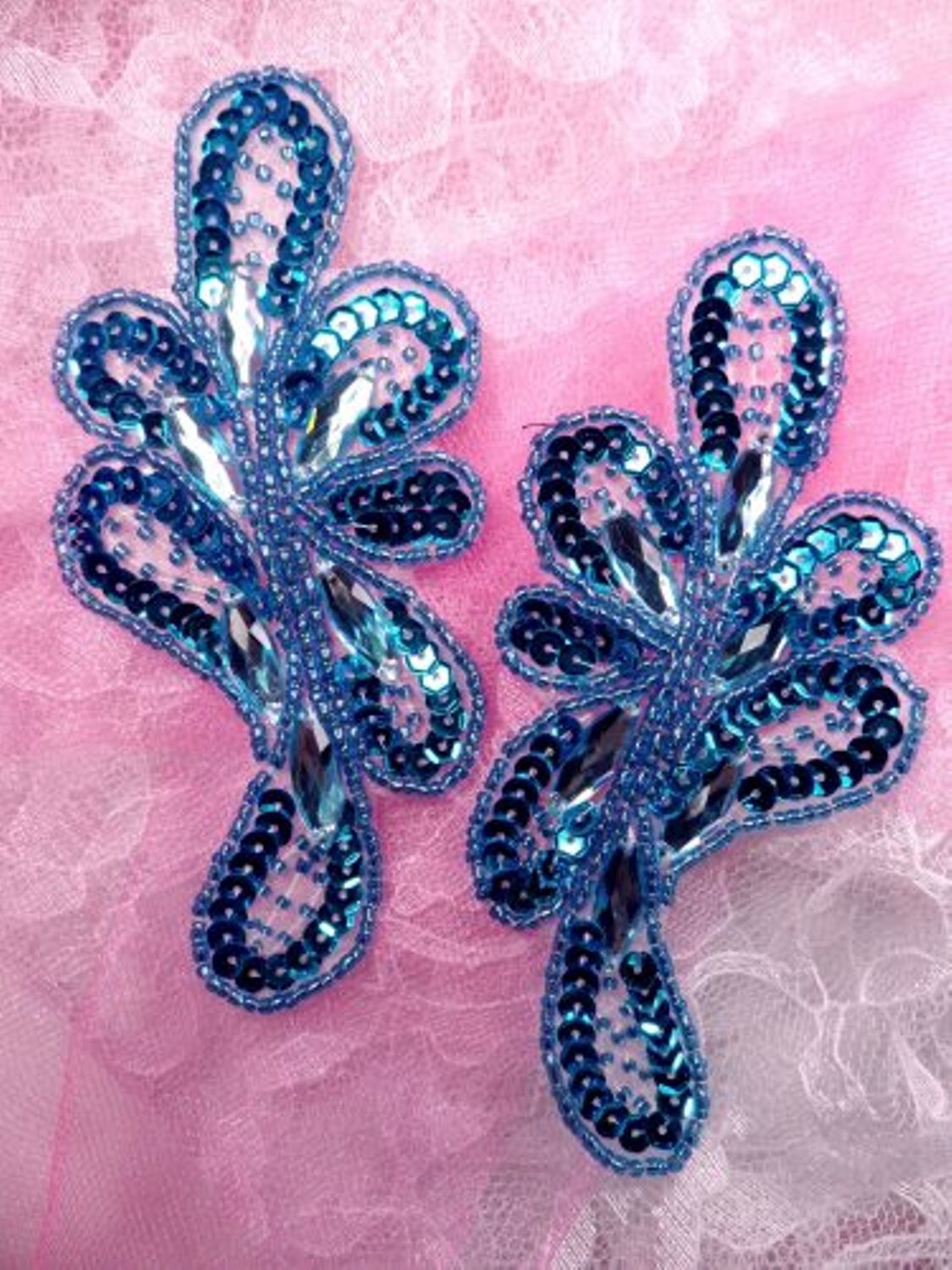 Appliques Mirror Pair Turquoise Jeweled Sequin Beaded Dance  (JB120X-tr)
