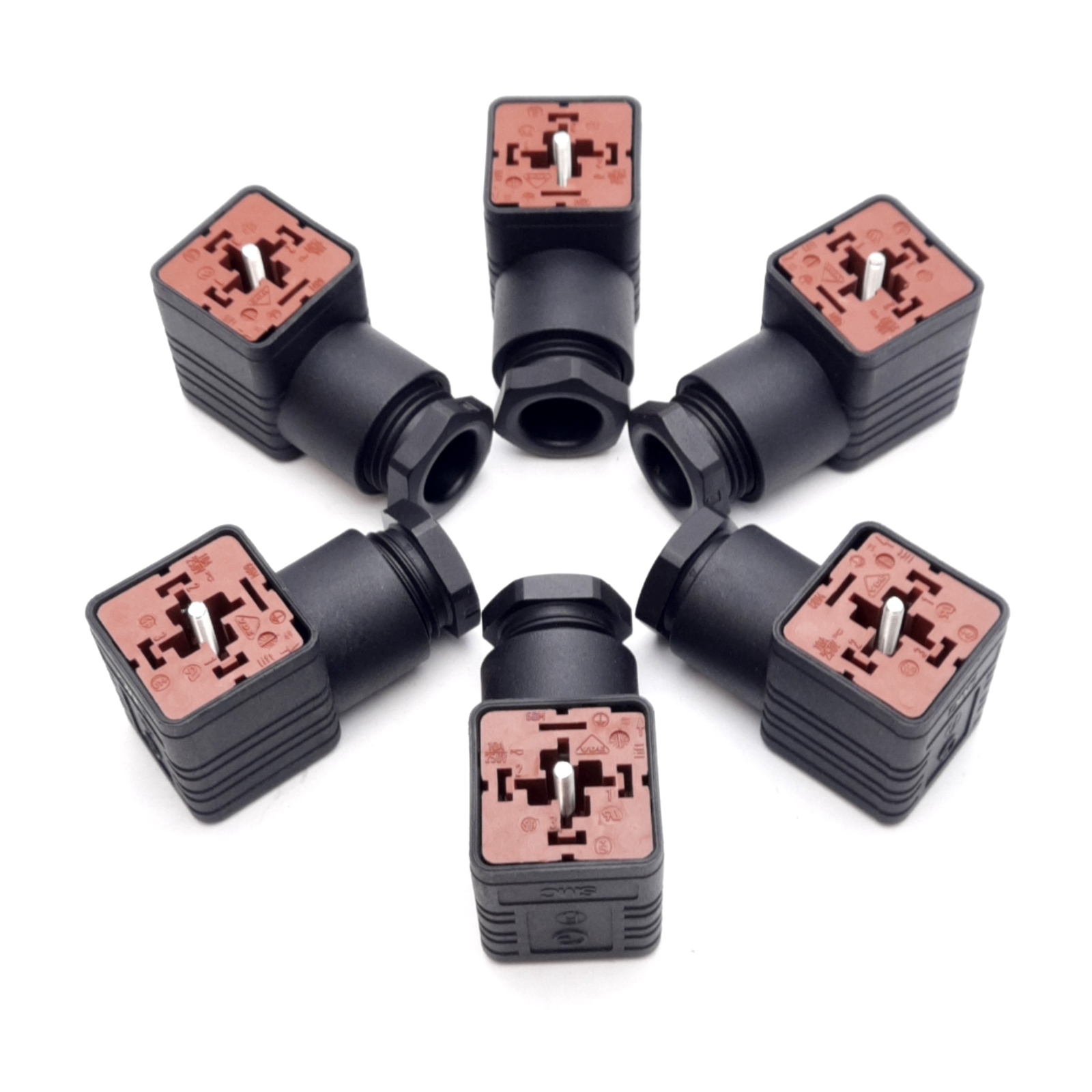 Lot of 6 SMC DIN 43650 A Solenoid Connector Form A 3-Contact + Ground 250VAC 10A
