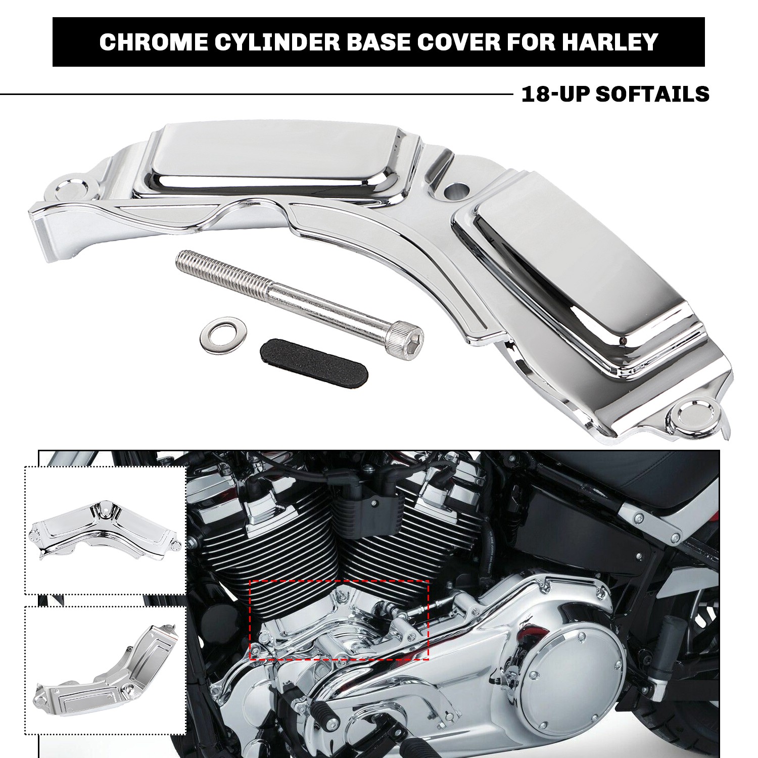 Chrome Cylinder Base Side Cover For Harley Fat Bob Heritage Classic Sport Glide