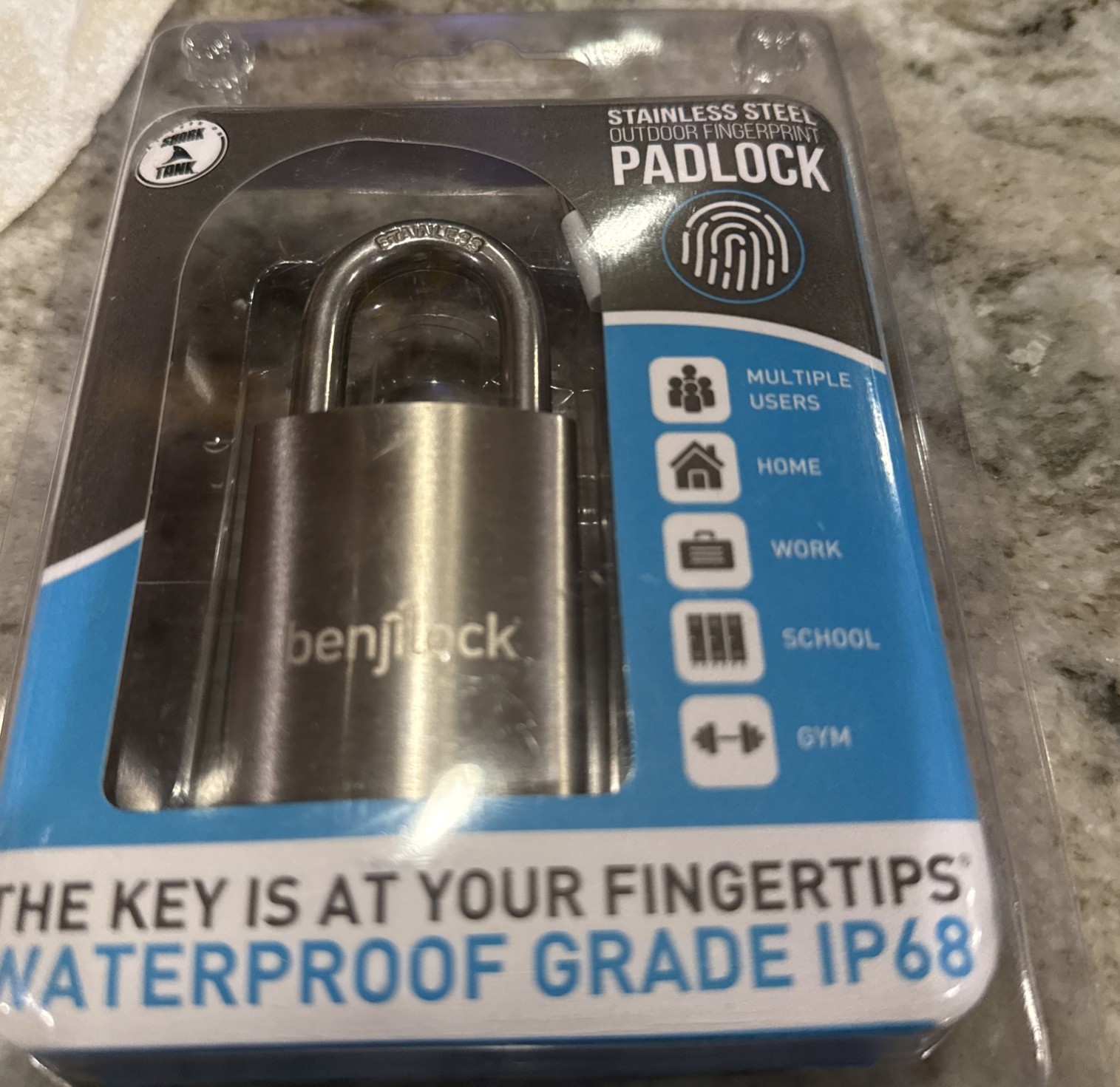 BenjiLock BJL207SS-40 Outdoor Fingerprint Padlock- Satin Nickel - 40mm Blue