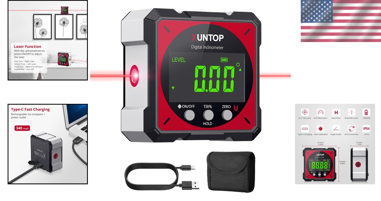 USB Charging Digital Angle Finder Inclinometer