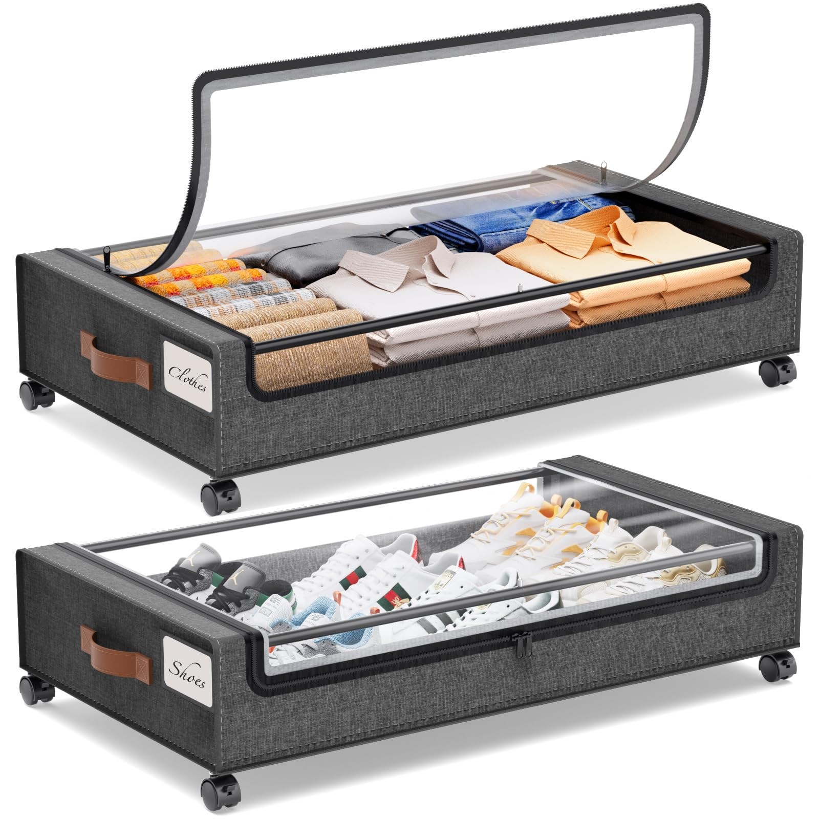 Under Bed Storage with Wheels, 2Pack Large(2pack), Grey