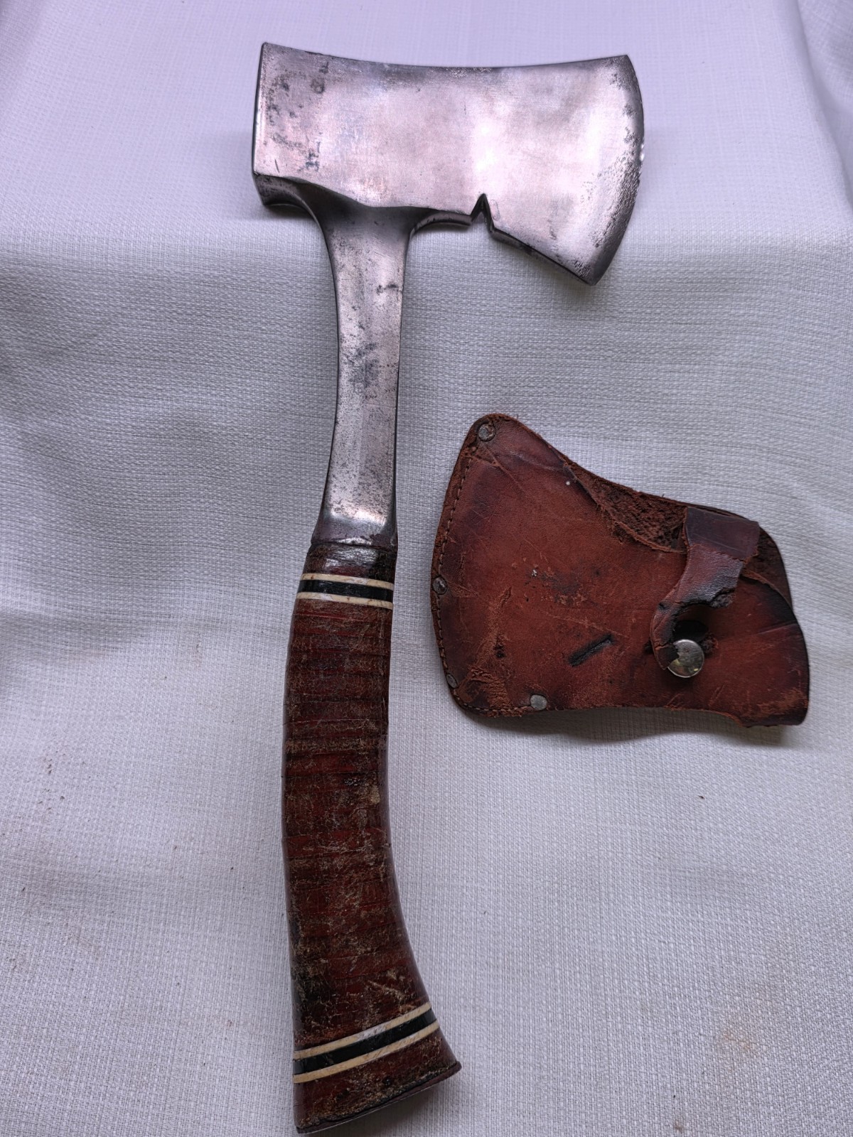 Vintage Estwing Camp Axe Hatchet with Leather Stacked Handle and Sheath USA