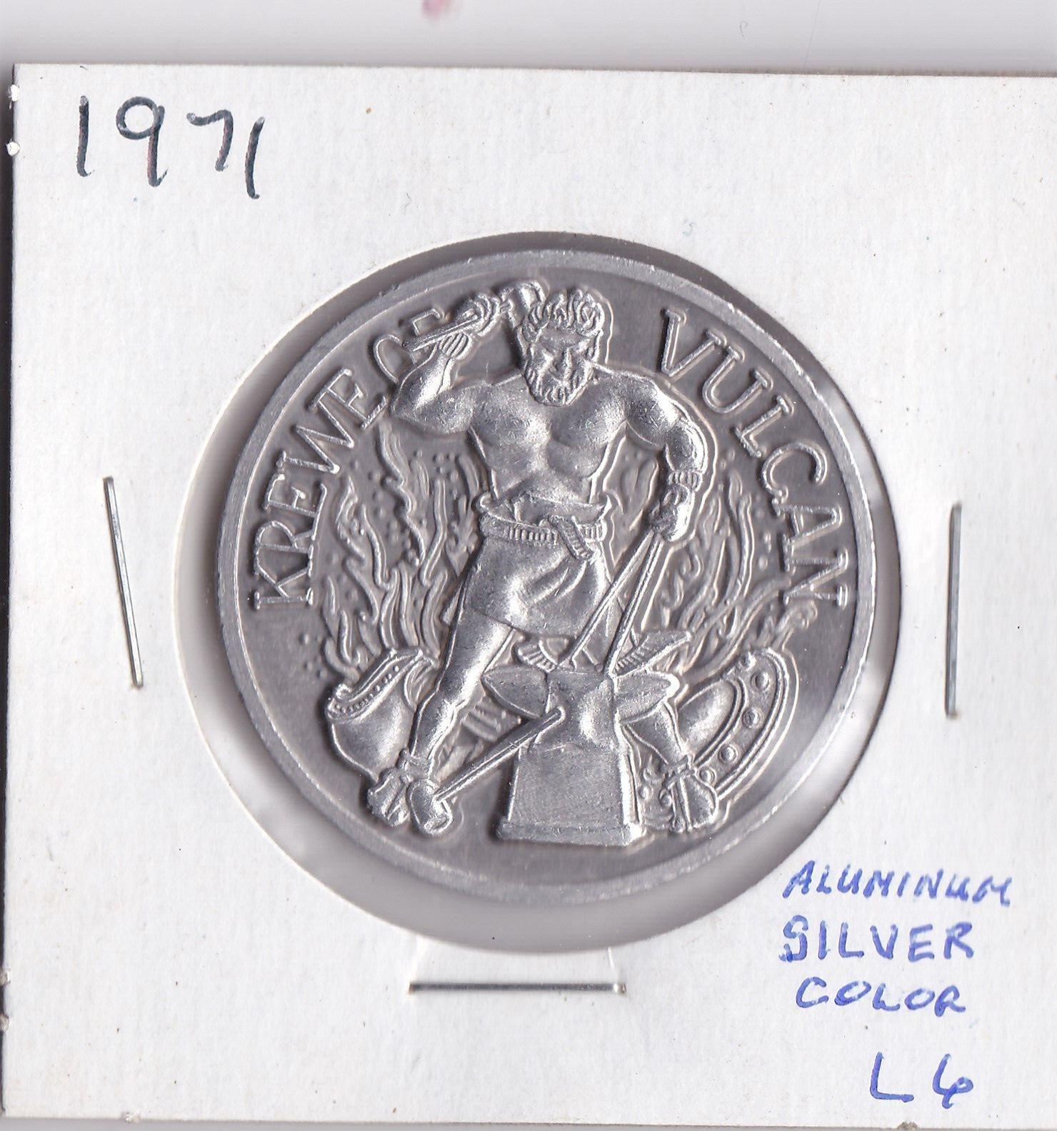 1971 KREWE OF VULCAN Aluminum Mardi Gras DOUBLOON (Aluminum Silver Color L6)