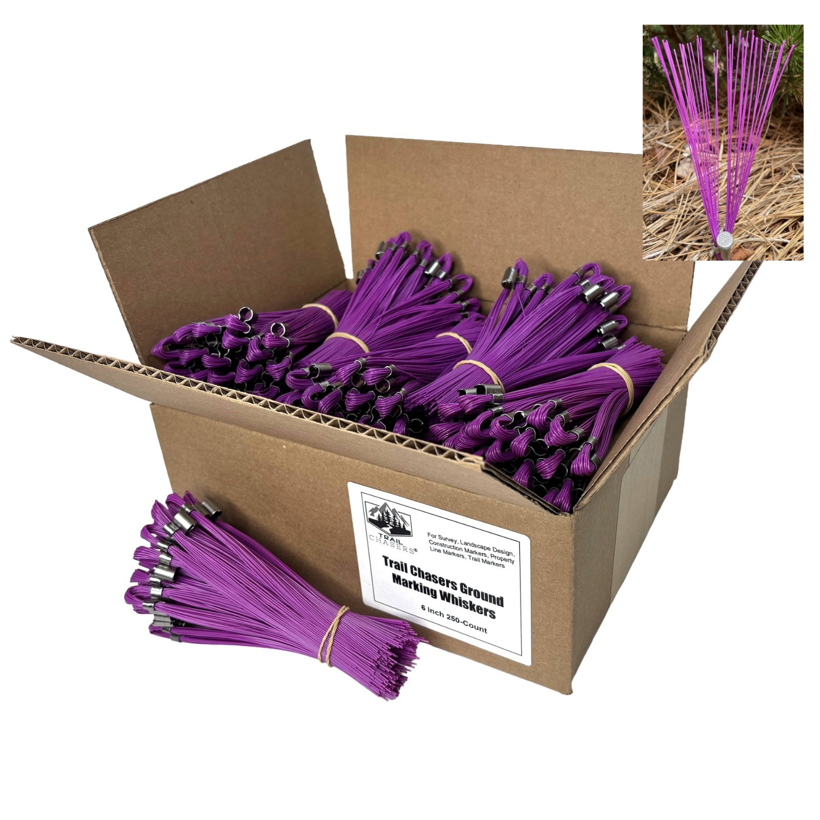 Trail Chasers Purple 6" Marking Flags 250 Pack Survey Construction Landscaping