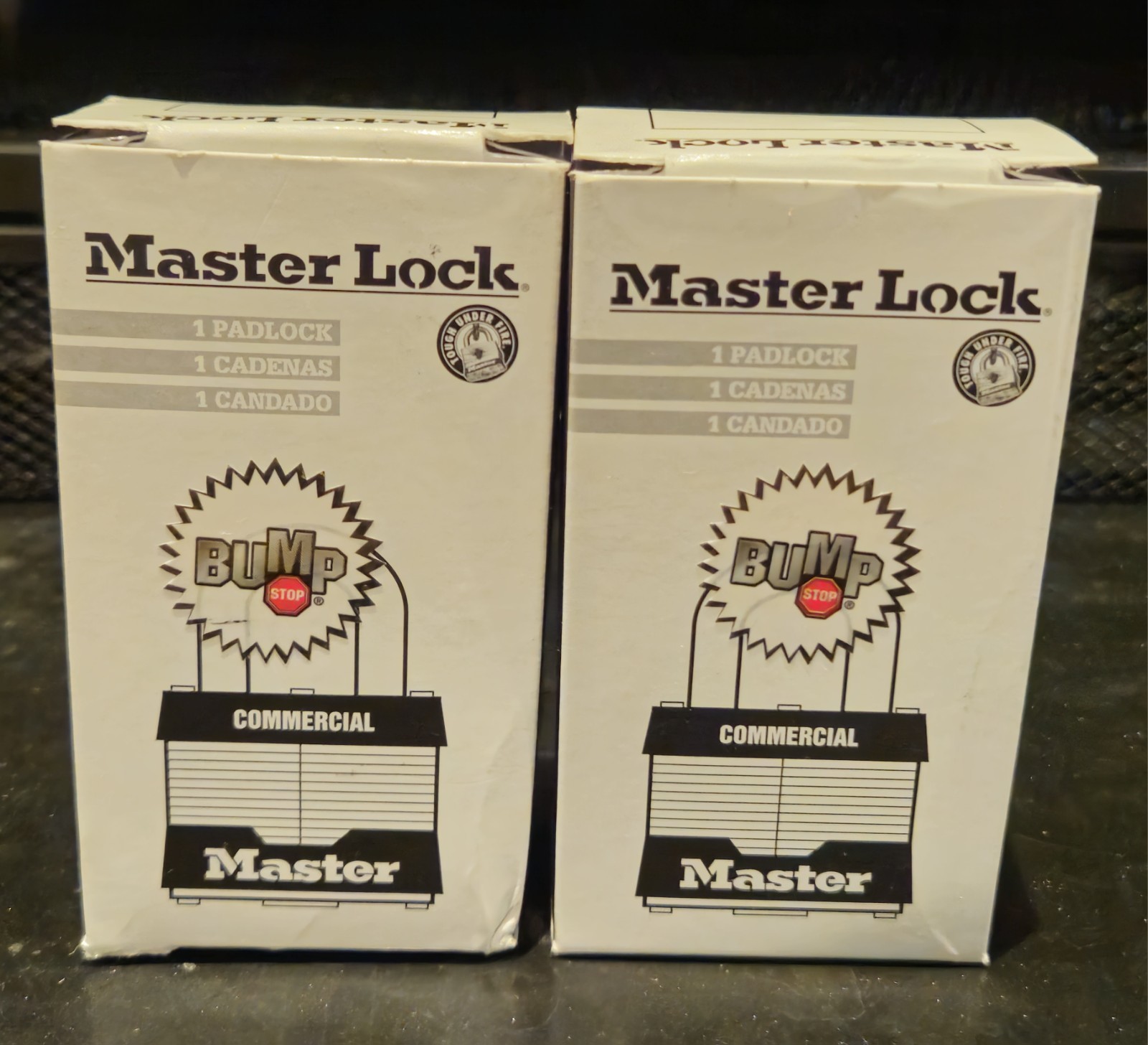 Master Lock Commercial Keyed Different Bump Stop 2 Pack Shackled Brass W/Chain