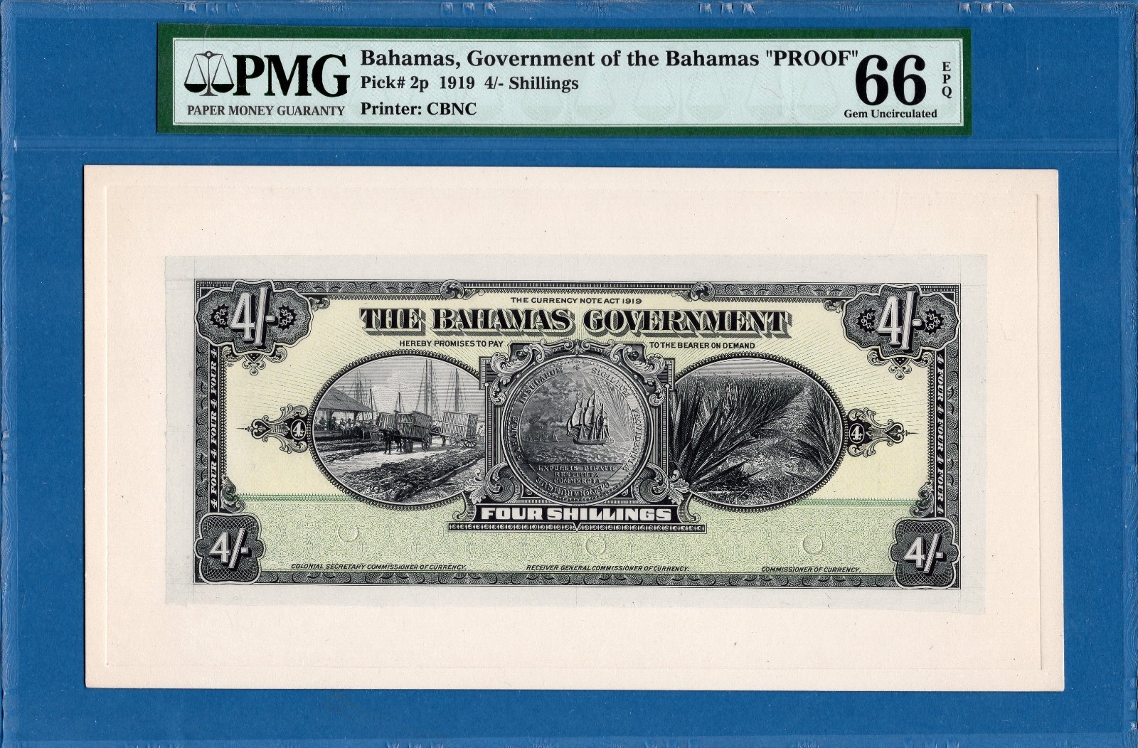 Bahamas, 4 Shillings,1919, Front / Back Proof, Gem UNC-PMG66EPQ, AUNC-PMG55, P2p