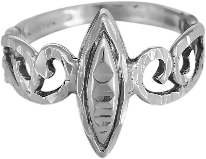 Sterling Silver Diamond Cut Scrollwork Marquise Ring