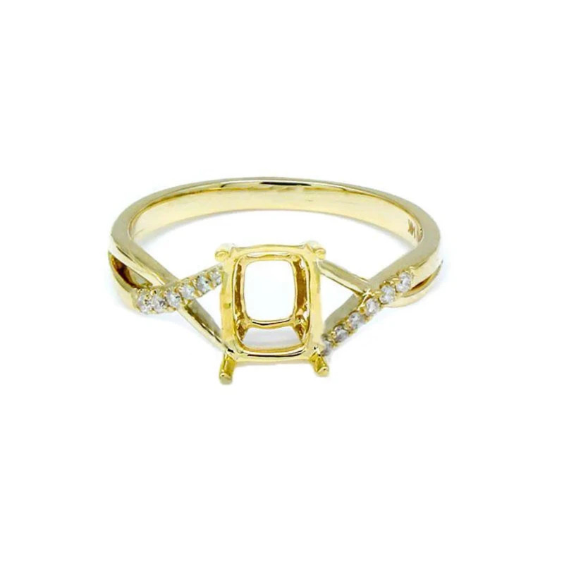 8x6mm Cushion Semi Mount Ring 925 Sterling Silver Yellow Plated Criss Cross Band