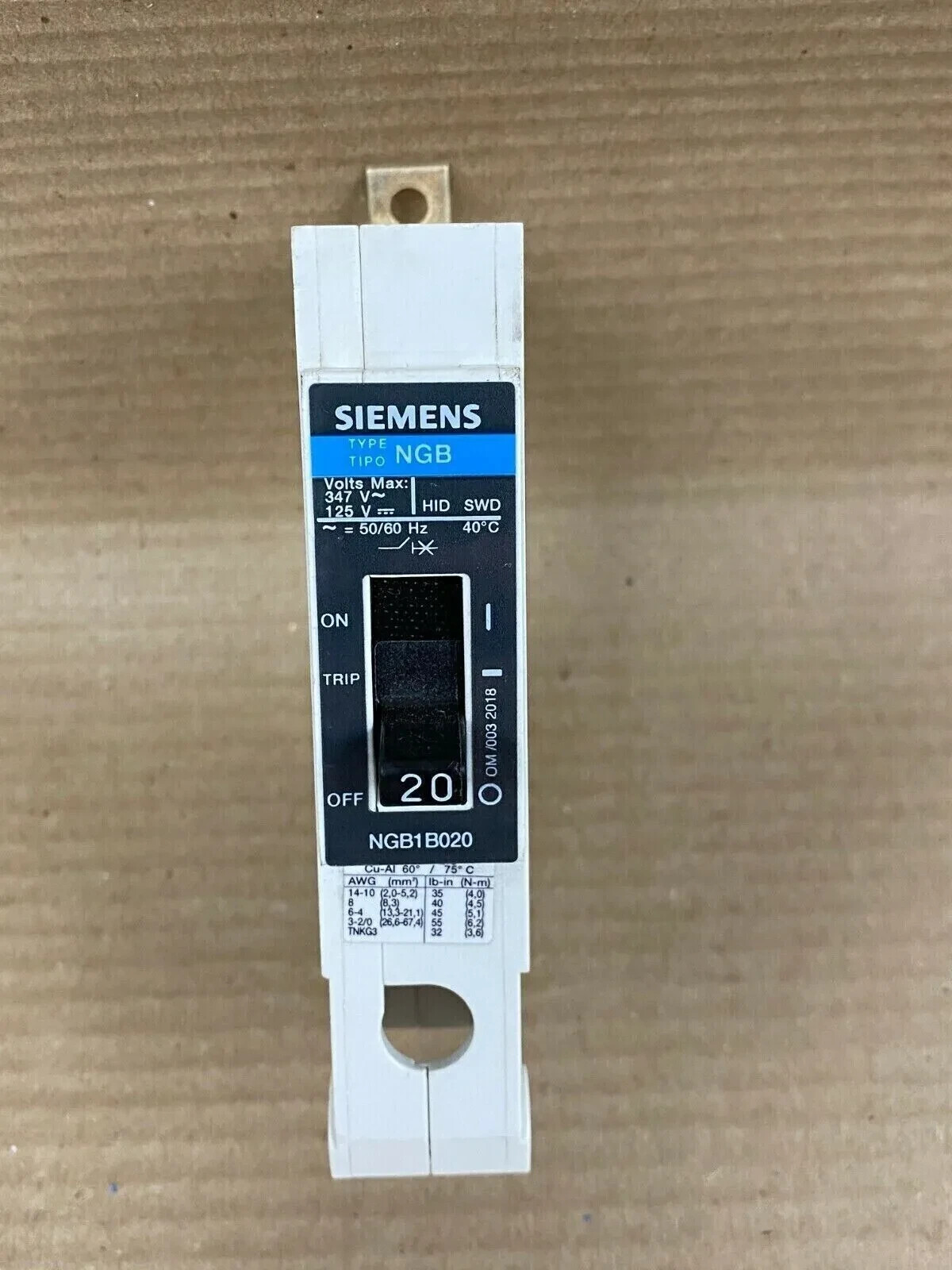 NEW Siemens NGB NGB1B020 1 Pole 20 Amp 347V 277v Circuit Breaker NTO