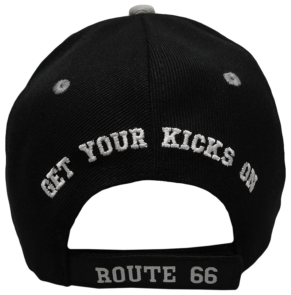 Route 66 Rte 66 Get Your Kicks State Highway Black Embroidered Cap Hat (TW)