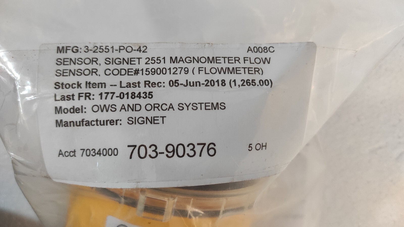 Flowmeter Signet 2551 Magnometer 32551P042 Flow Sensor / OWS & ORCA System