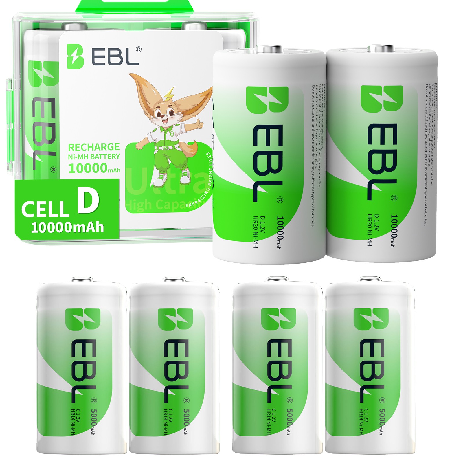 EBL  C D Rechargeable  Battery Ni-MH 1.2V Batteries 500Omah-1000Omah Lot