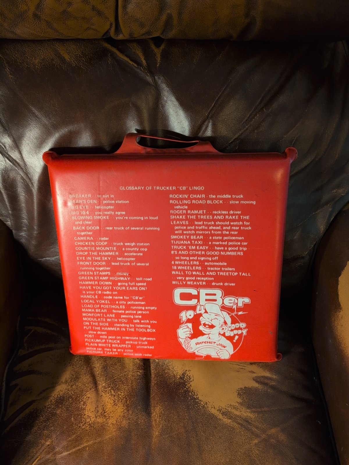 Vintage Vinyl Chair Pad CB Slang Seat Cushion Red Citizen Band Trucker