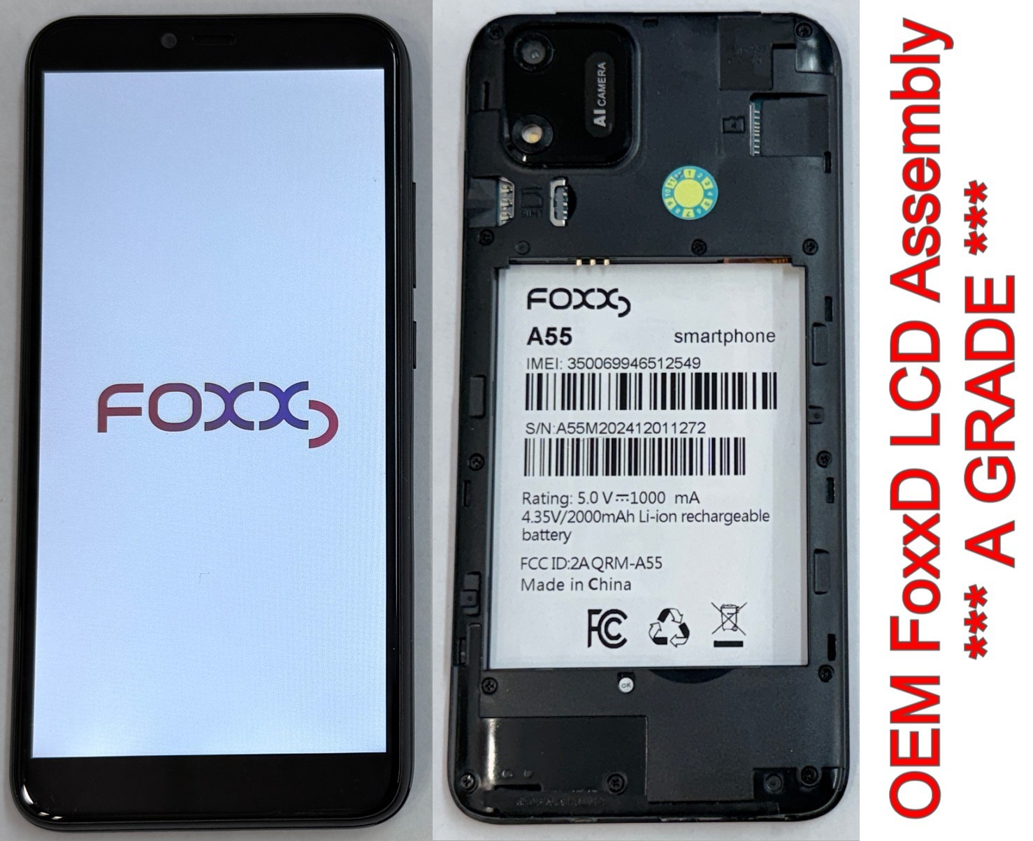 OEM FoxxD A55 LCD Display Touch Screen Assembly + Frame Phone Part    *A GRADE*