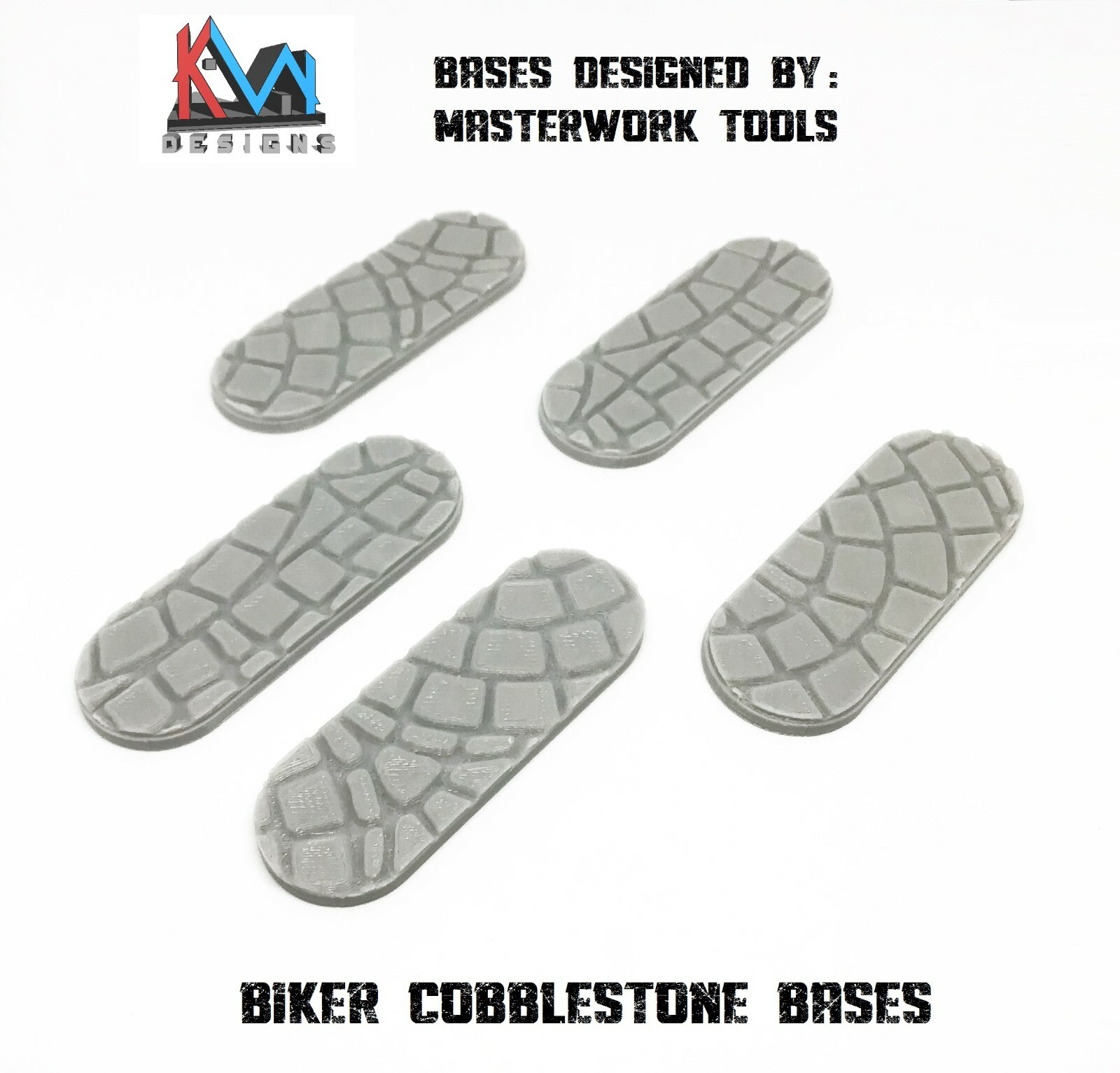 3D Printed - 70x25mm Scenic Cobblestone Biker Bases - Set of (5)