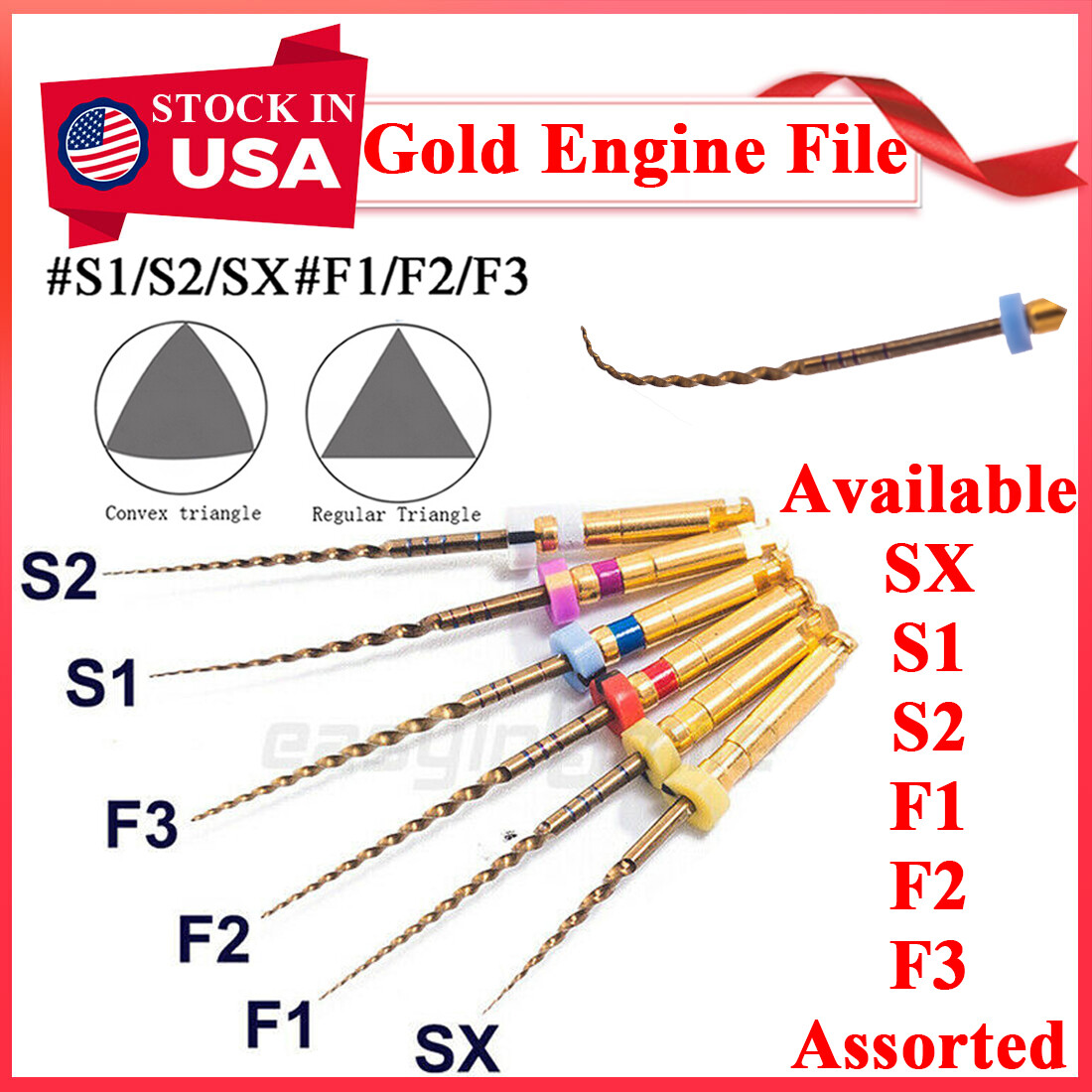 Dental Endo Large Gold Taper NITI Rotary Files Root Canal Engine File 21/25/31MM