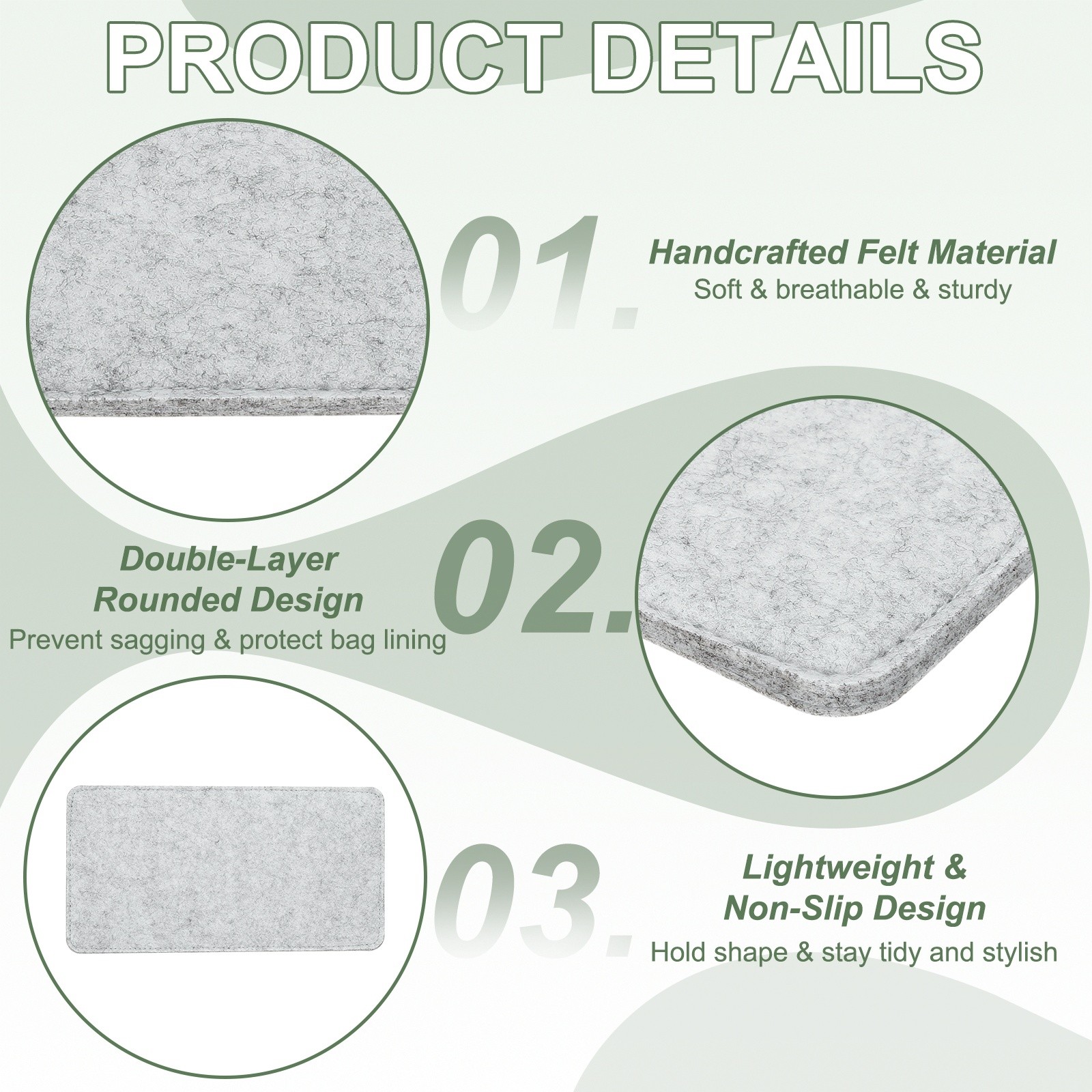 Felt Base Shaper, Bag Bottom Shaper 11 x 6 Inch for Purse (Light Gray)