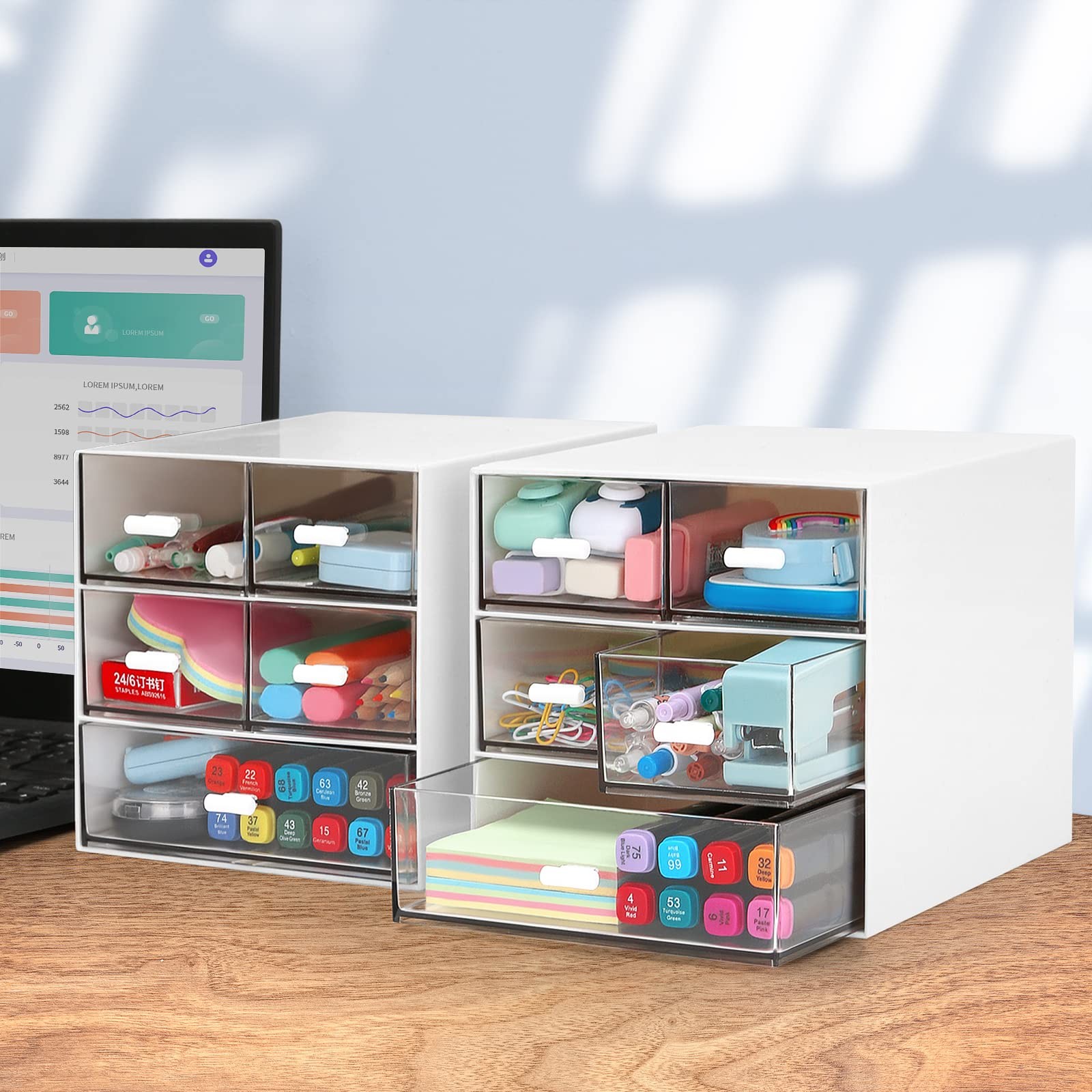 Desk Organizer with 5 Drawers, Rectangular Office Stationery Supplies Desktop...