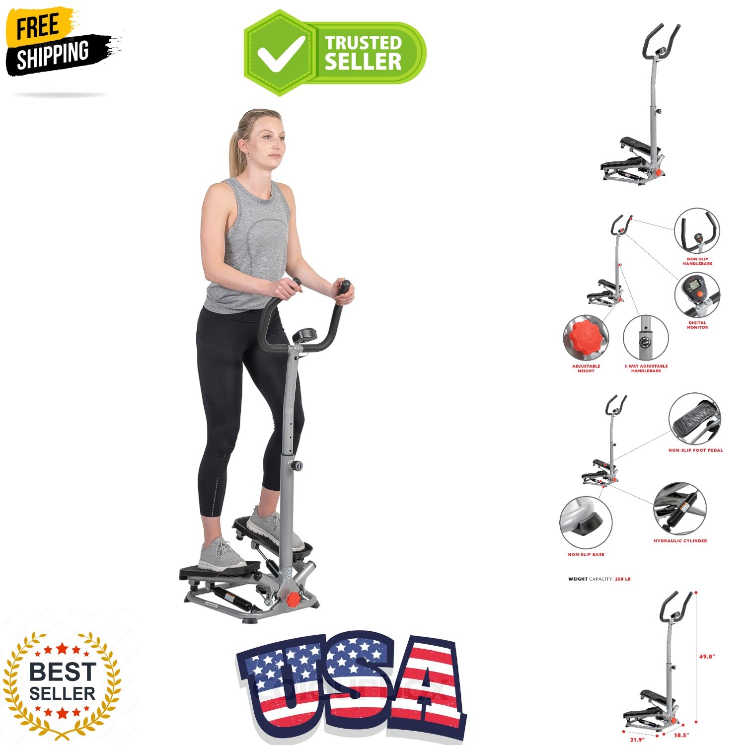 Twist Stepper with Handlebar, Stair Step Machine for Cardio Workout, Compact ...