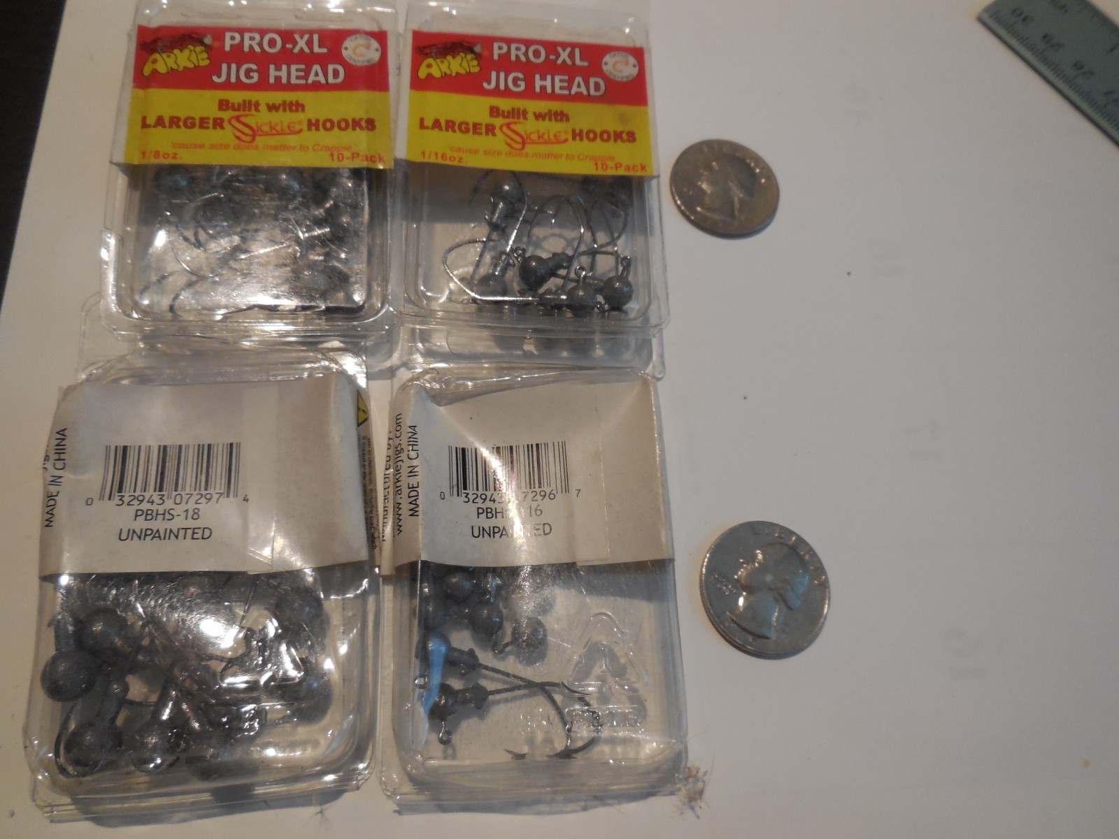 Arkie jig heads WITH LARGER Sickle Hooks 1/8 oz or 1/16 oz 10 per pack