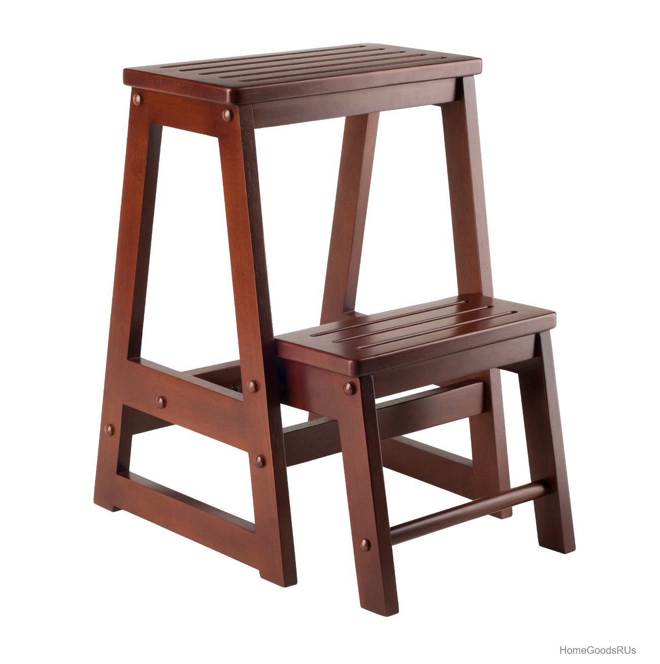 Solid Beech Wood Step Stool 2 Step Ascending Seat Walnut Finish Kitchen